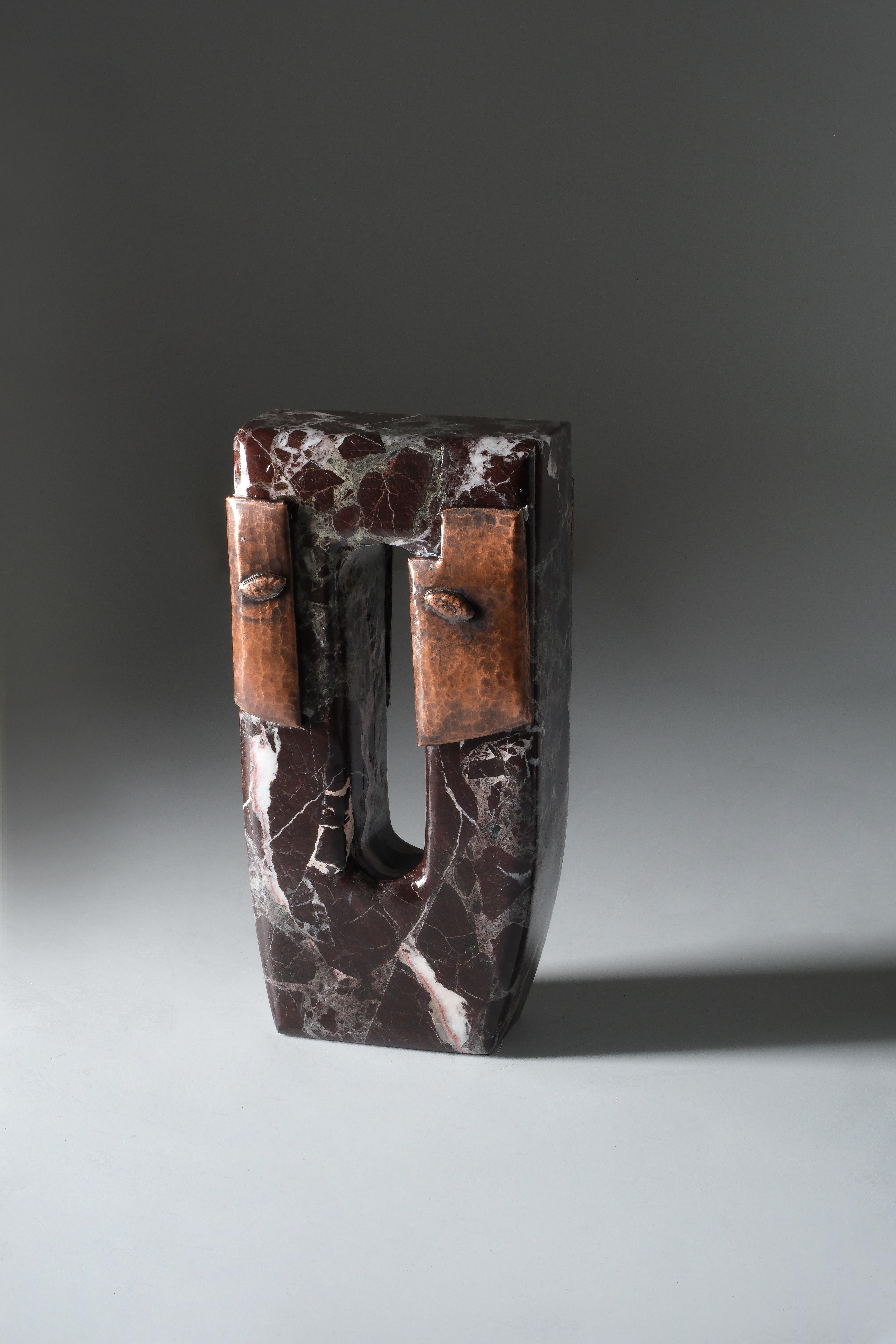 Object C by Ayse Zelal Tugrul
One of a Kind
Dimensions: D 7 x W 15 x H 27 cm.
Materials: Marble, copper.

The letter “C” is inspired by the ancient symbol that was thought to represent the moon in Göbeklitepe, reflecting the lunar cycles.

Zelal,