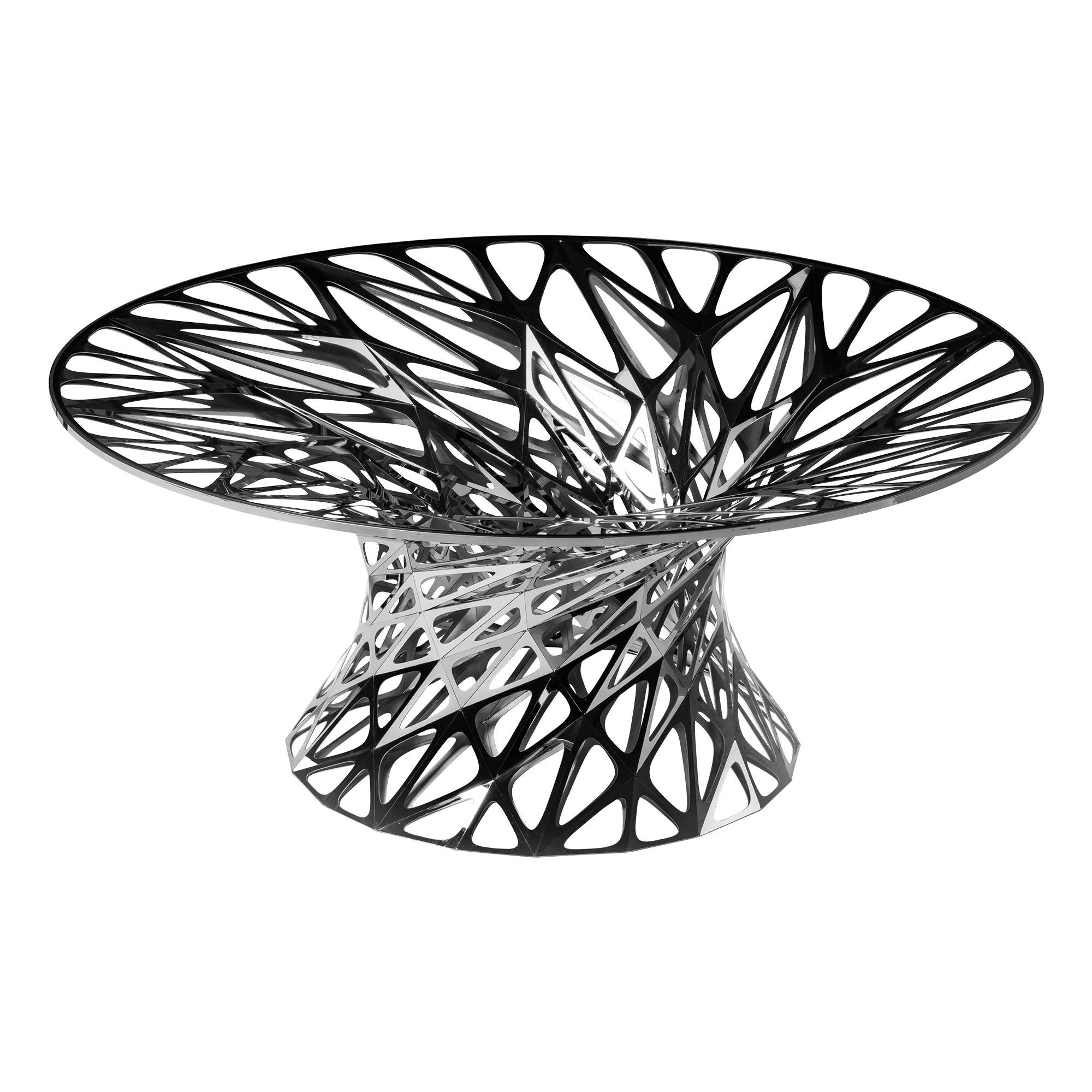Object #MT-T1-F-L Mirror Polished Stainless Steel Table by Zhoujie Zhang For Sale
