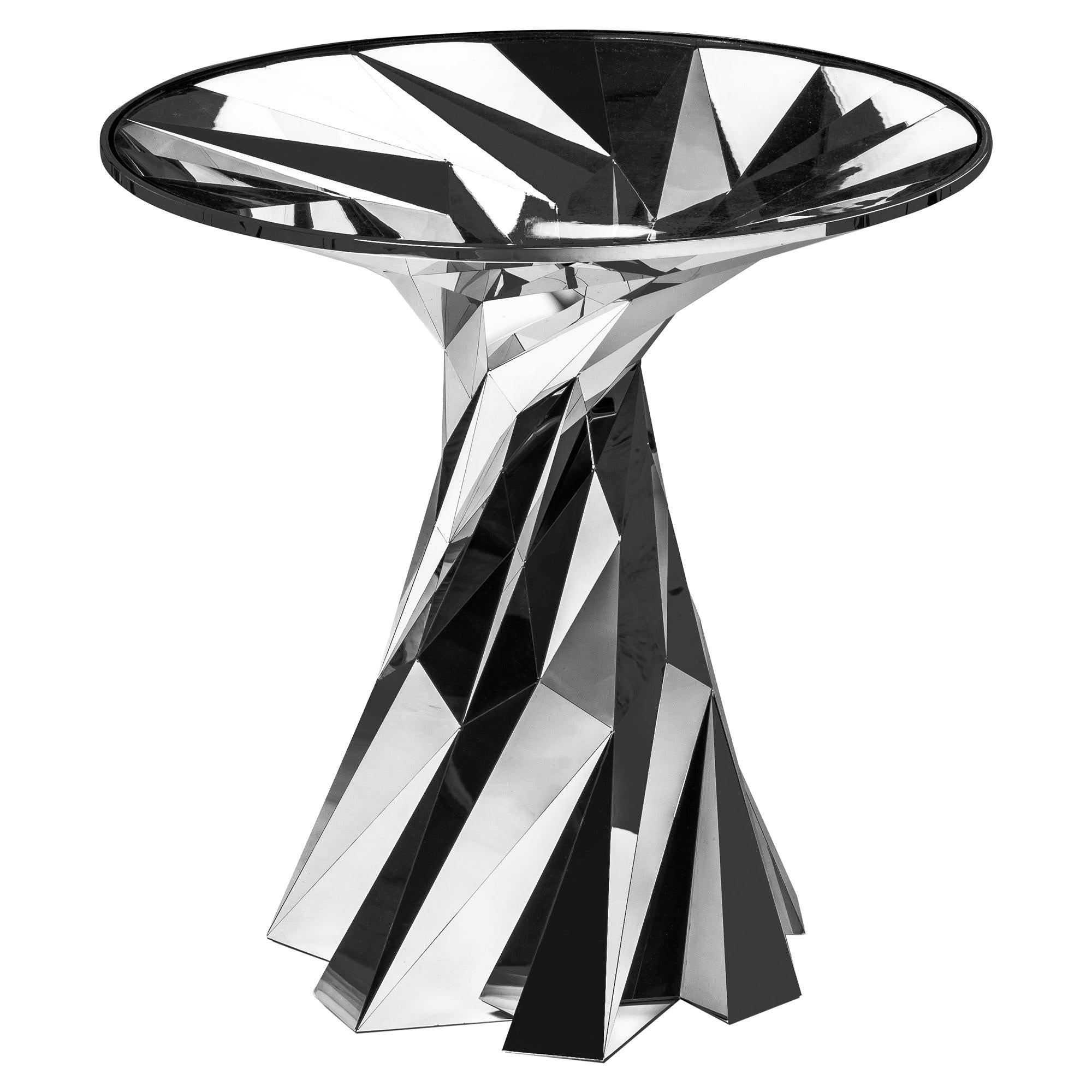 Object #MT-T5-S-S Mirror Polished Stainless Steel Side Table by Zhoujie Zhang For Sale
