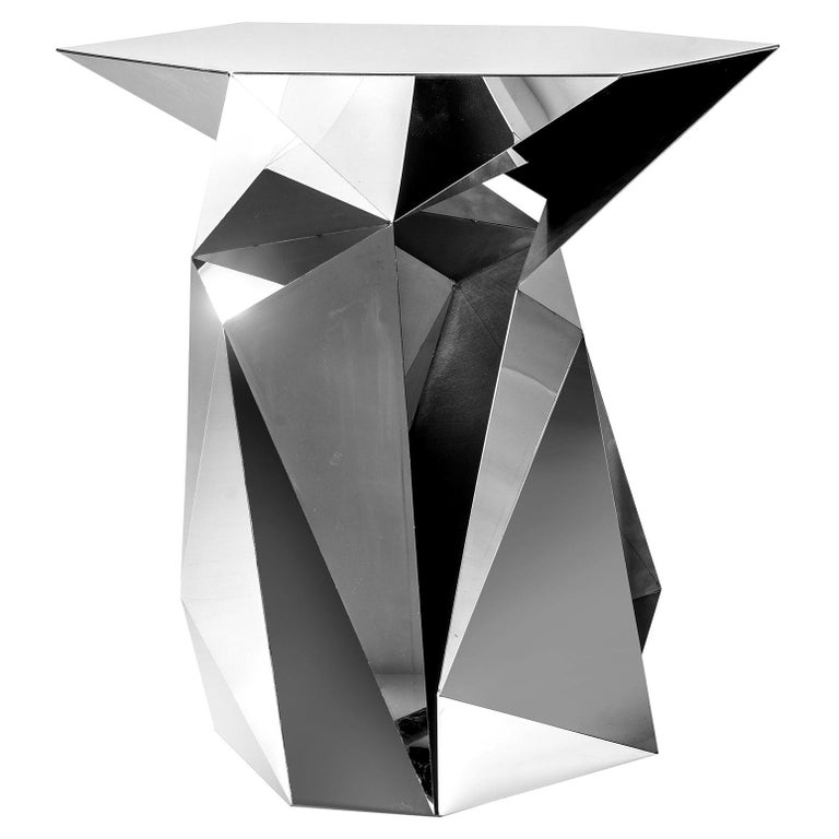 Object #MT-T7-S-S Mirror Polished Stainless Steel Side Table by Zhoujie Zhang For Sale