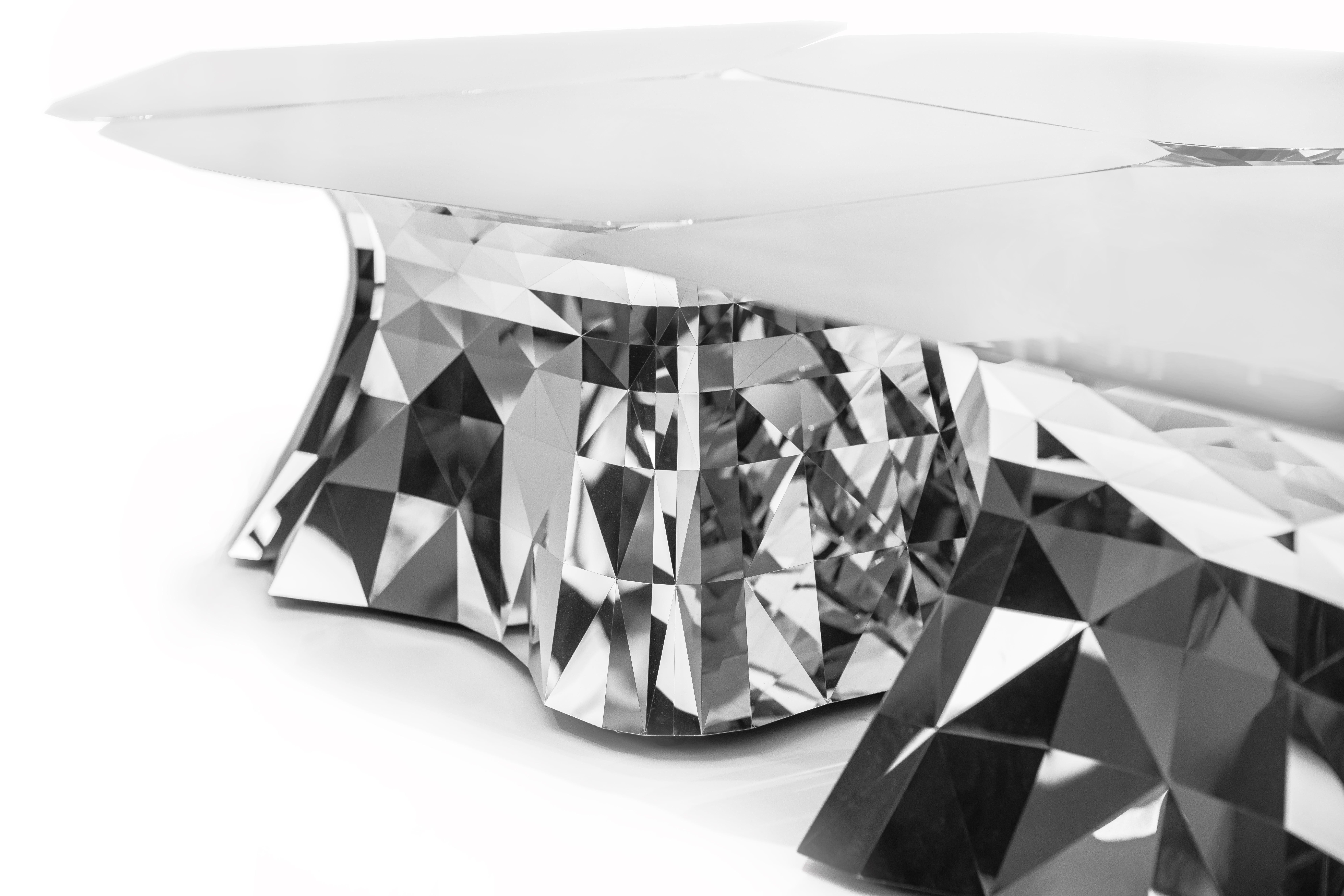 Contemporary Object #MT-V1 Mirror Polished Stainless Steel Table by Zhoujie Zhang For Sale