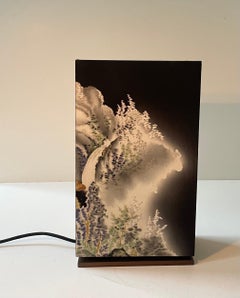 Object Table Lamp Made from Vintage Haori Kimono Col. Black With Organic Pattern