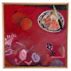 'Objects Hovering Over a Table Cloth' oil painting by Christopher Broadhurst