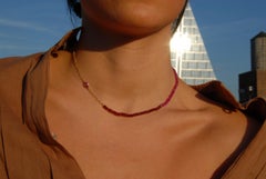 Objet-A - Beaded Necklace - Ruby Beads, Tourmaline Gem and 18k Yellow Gold Chain