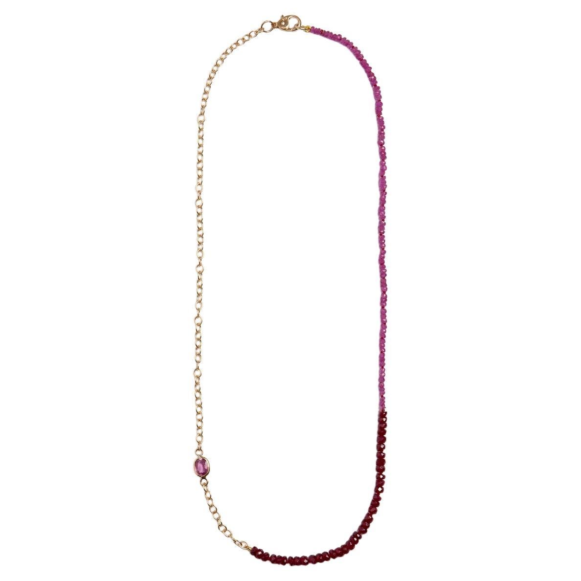 Objet-A - Beaded Necklace - Ruby Beads, Tourmaline Gem and 18k Yellow Gold Chain