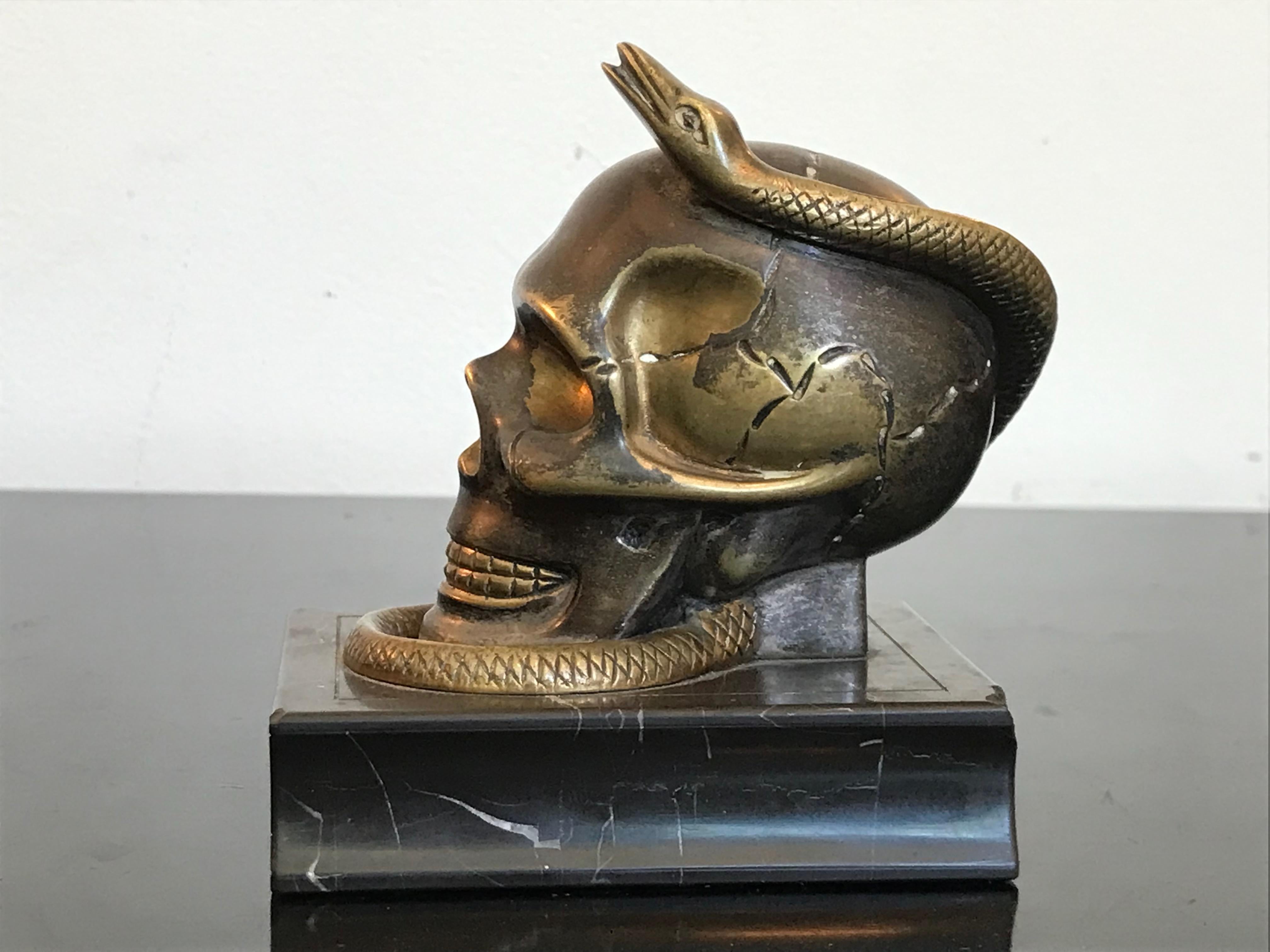 Bronze Skull with Snake Objet d'Art For Sale 8