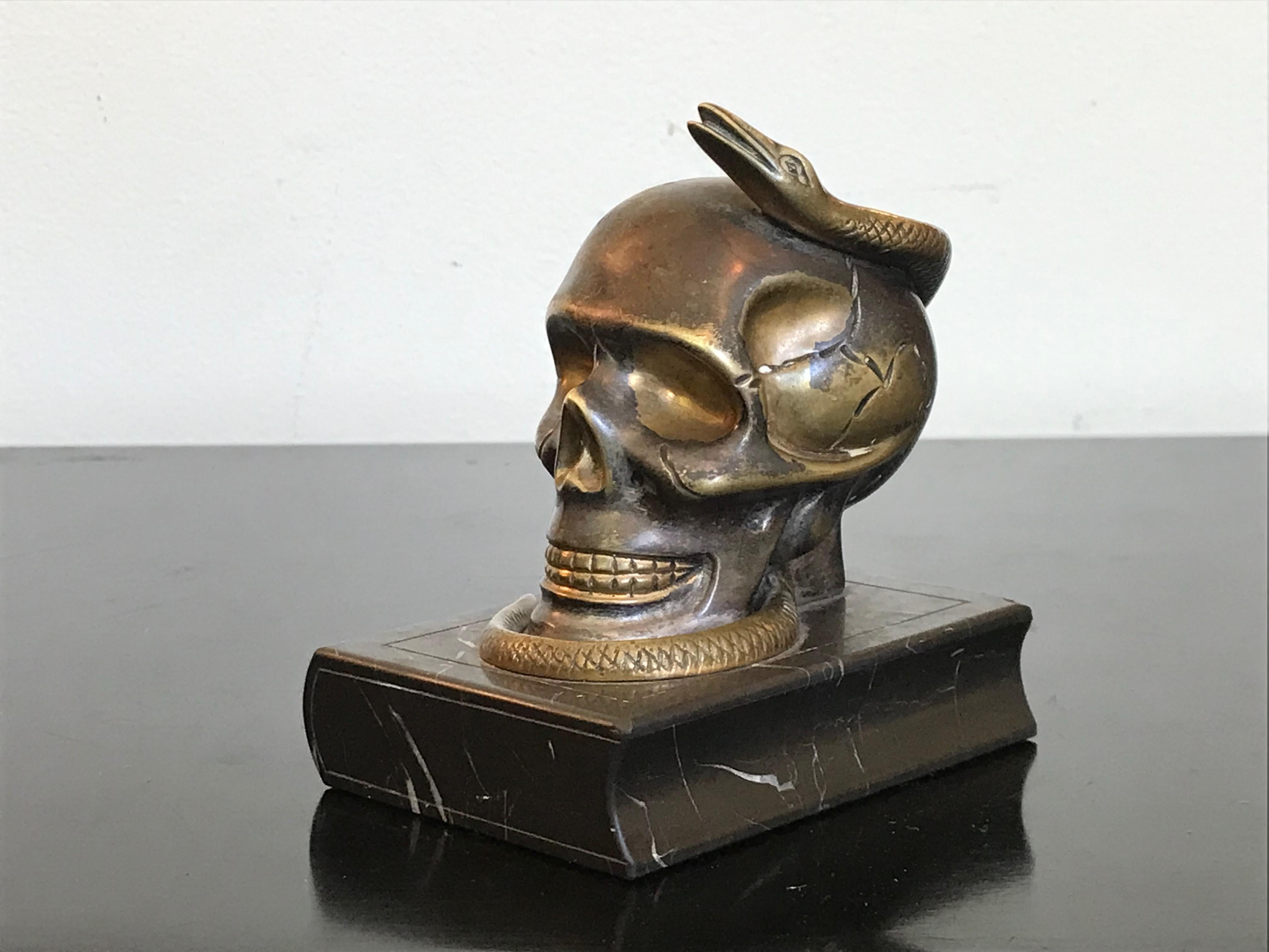 Bronze Skull with Snake Objet d'Art For Sale 9