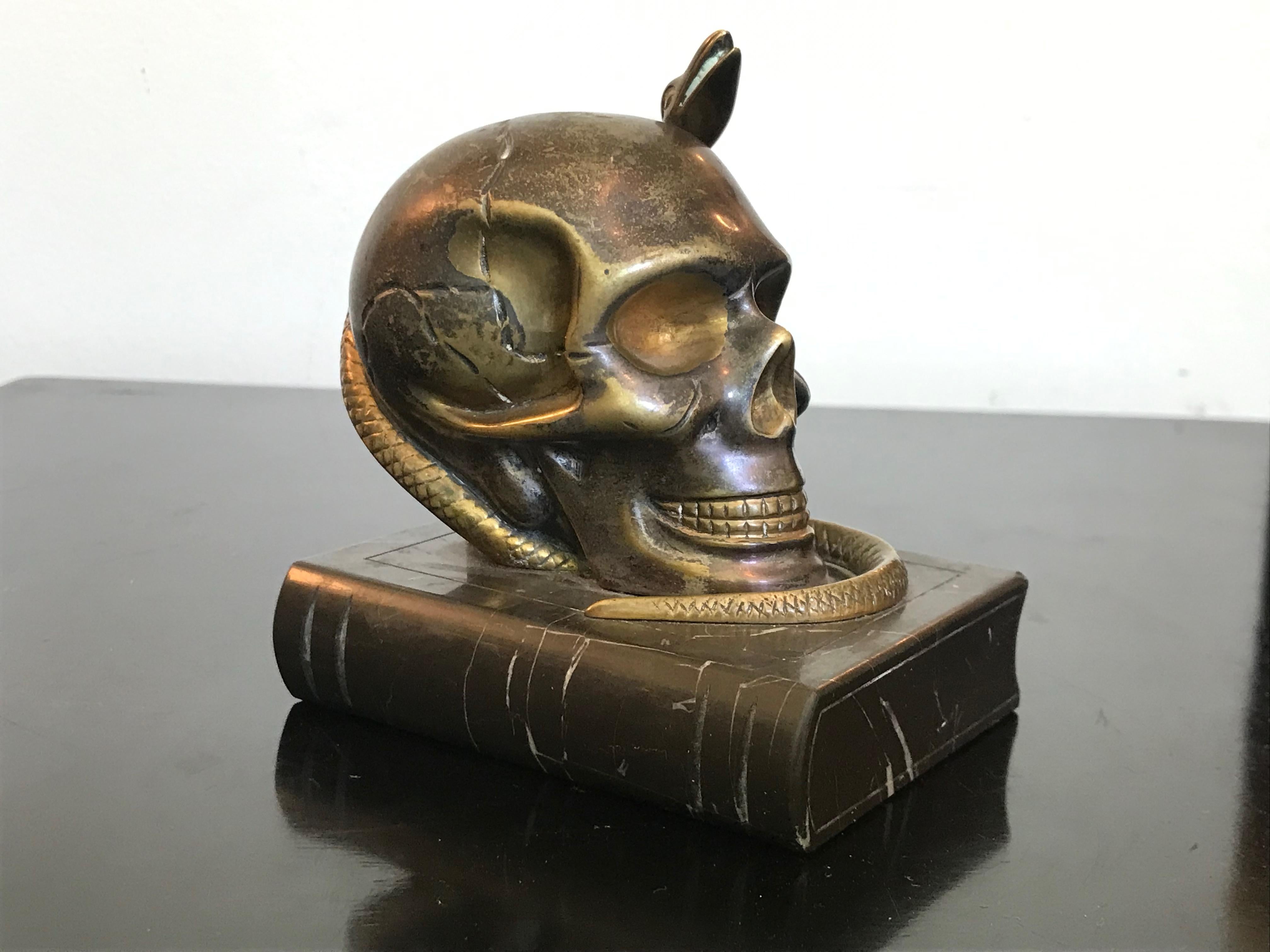 20th Century Bronze Skull with Snake Objet d'Art For Sale