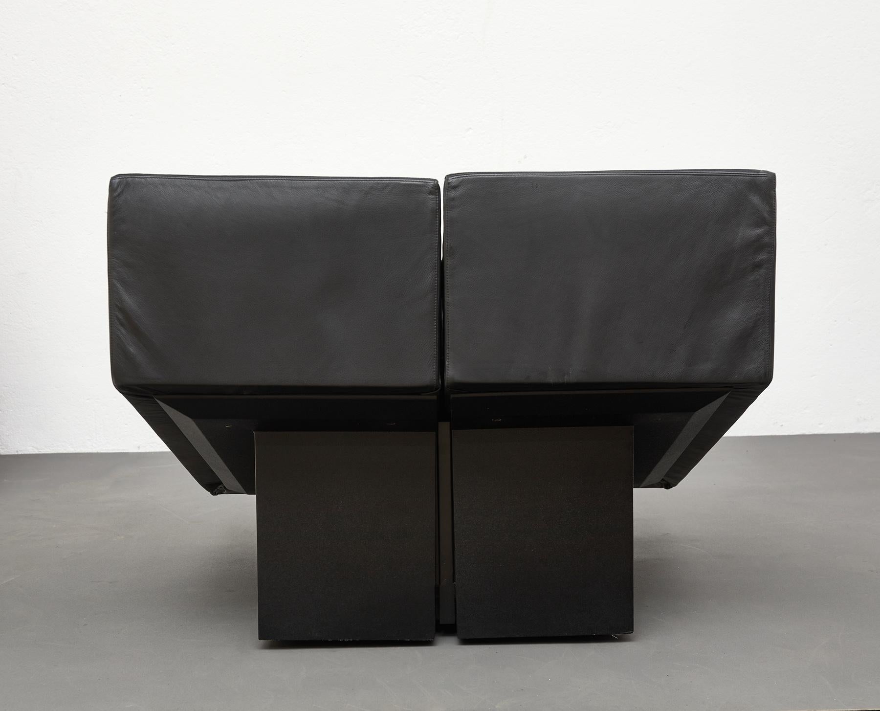 Obliqua Black Leather Lounge Chair by Mario Botta, Alias, 1987 7