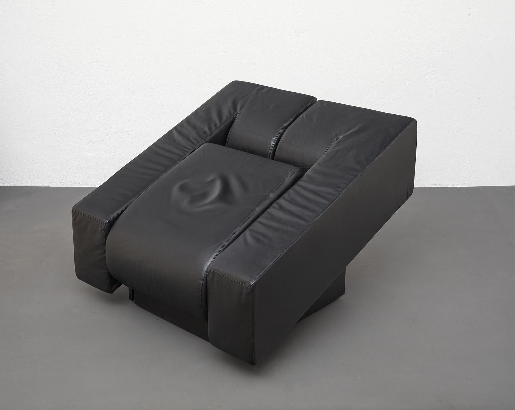 Italian Obliqua Black Leather Lounge Chair by Mario Botta, Alias, 1987