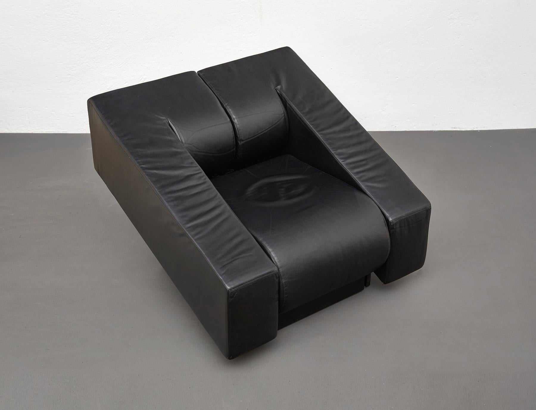 Obliqua Black Leather Lounge Chair by Mario Botta, Alias, 1987 1