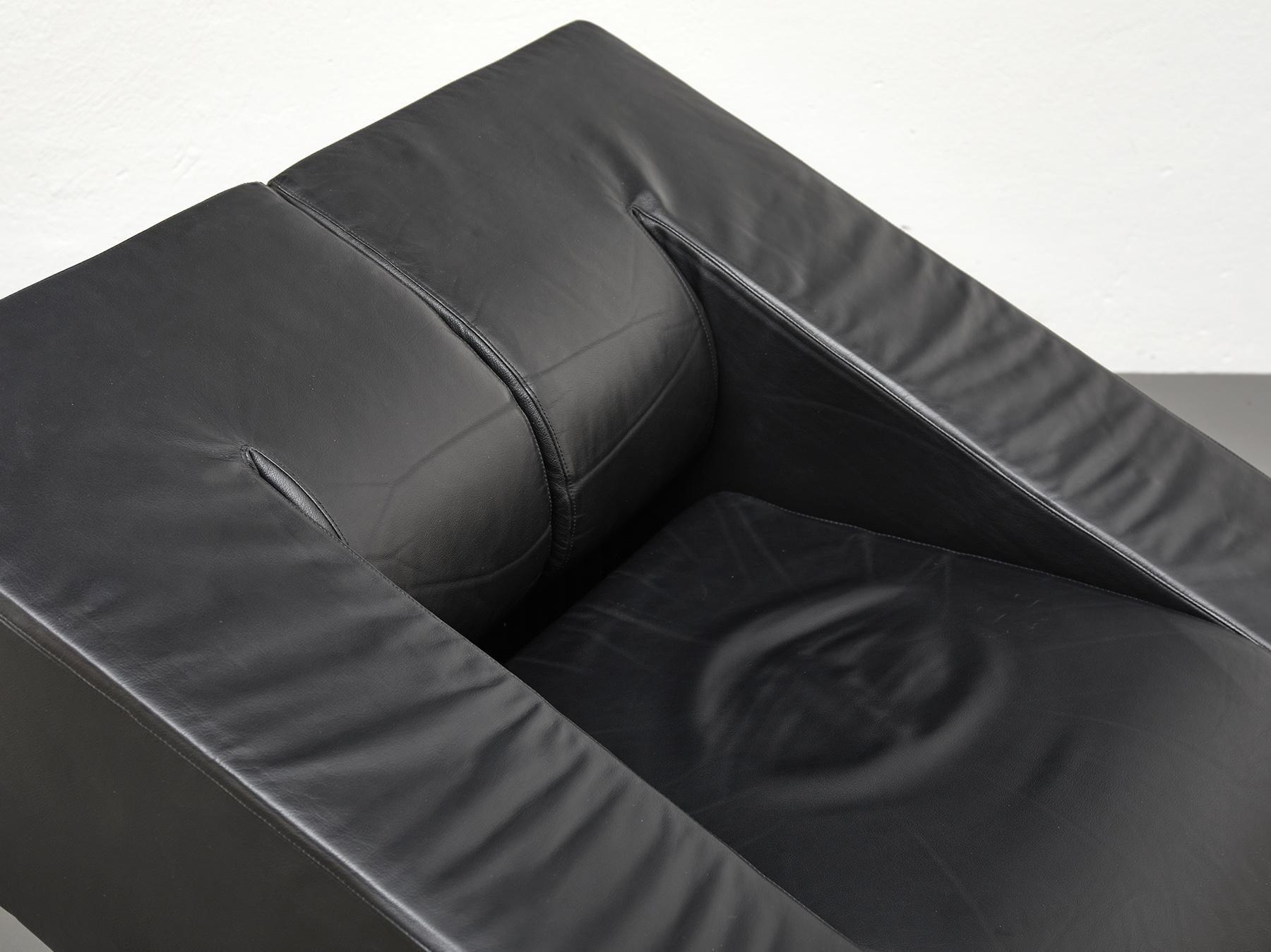 Obliqua Black Leather Lounge Chair by Mario Botta, Alias, 1987 3