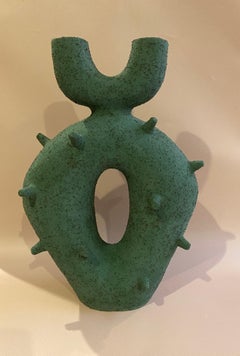 Obliqua Green Raku Clay Ceramic Sculpture by Stephanie Phillips