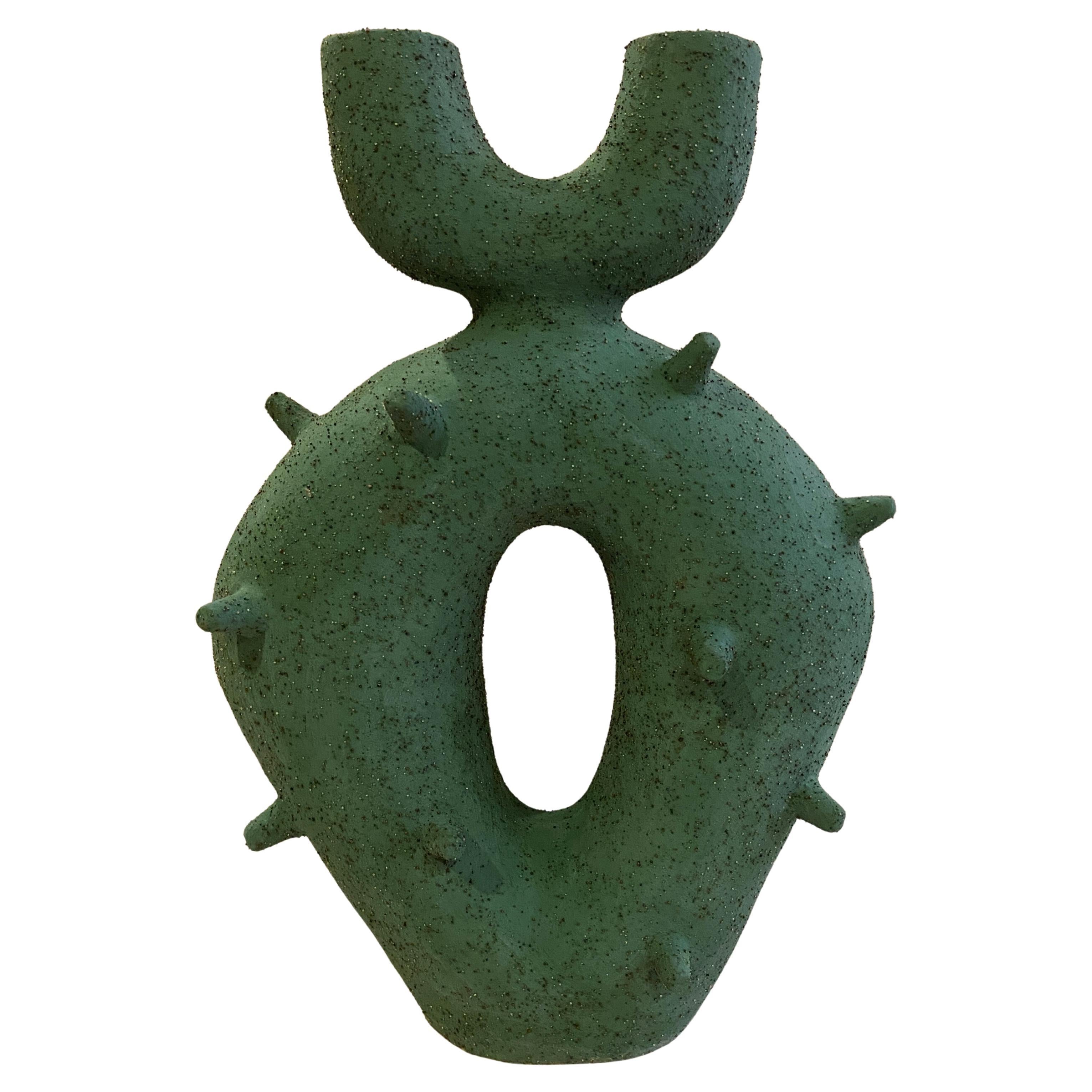 Obliqua Green Raku Clay Ceramic Sculpture by Stephanie Phillips