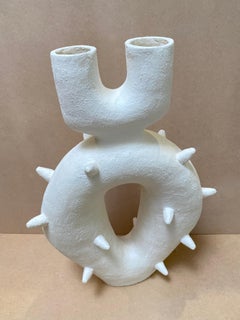 Obliqua White Raku Clay Ceramic Sculpture by Stephanie Phillips