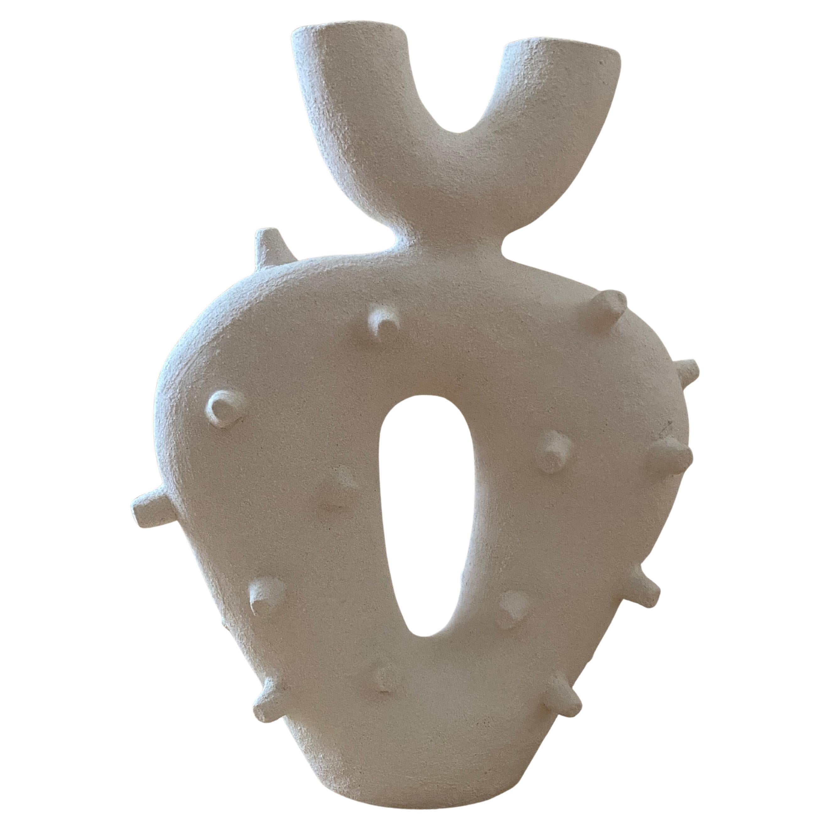 Obliqua White Raku Clay Ceramic Sculpture by Stephanie Phillips