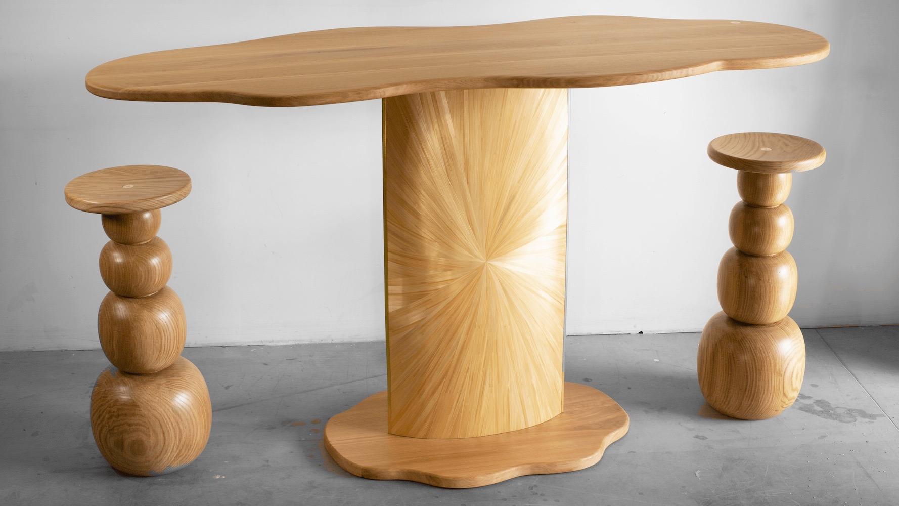 Hand-Crafted Oblivion by Seve Quantum Design 'France', Straw Marquetry Table For Sale