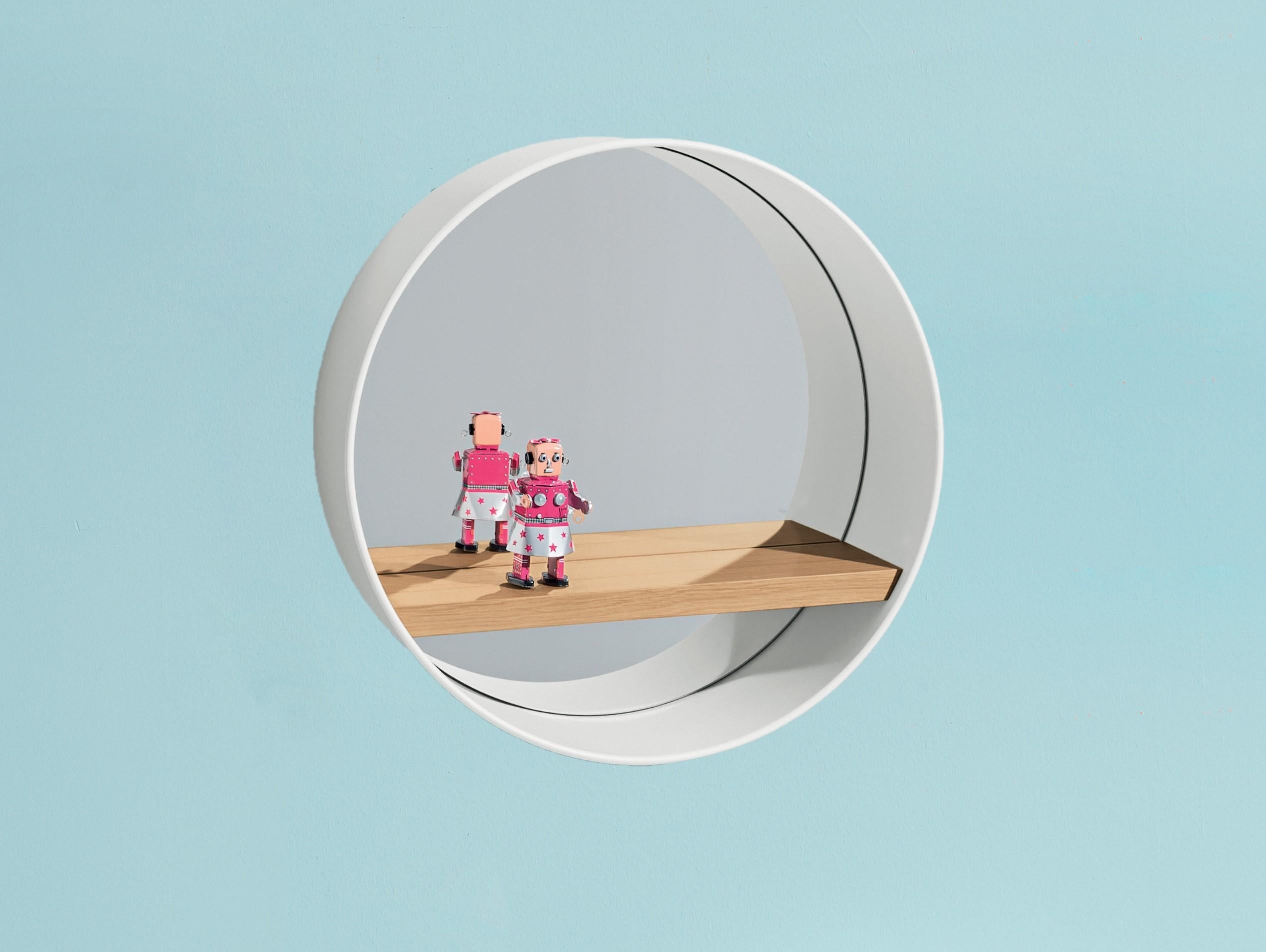 Contemporary Oblò Mirror in Lacquered Aluminium, Oak and Clear Mirror by Discipline Lab For Sale