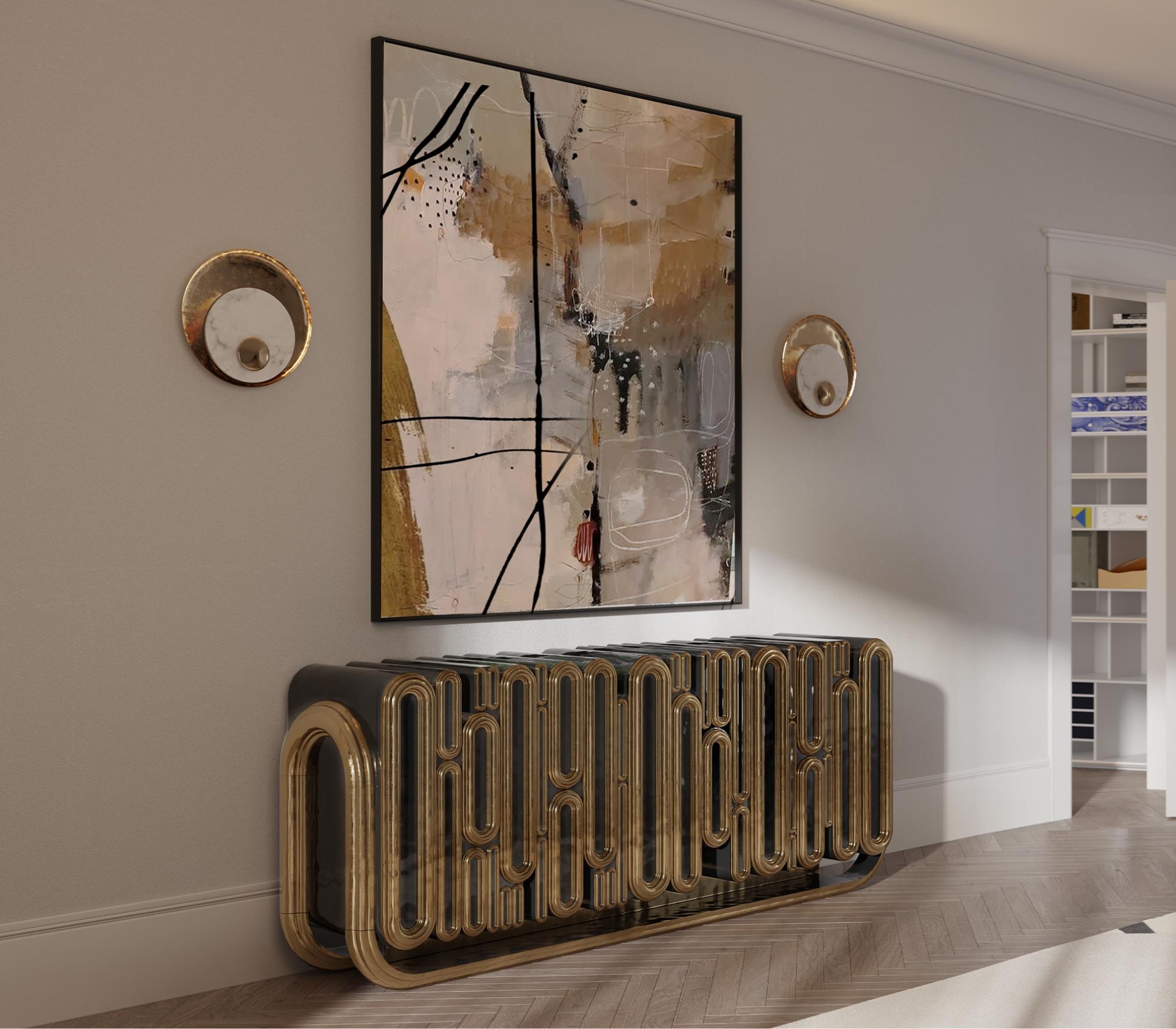 Credenza Oblong in oro invecchiato - Legno e foglia d'oro lavorati a mano - Boca Do Lobo in vendita 6