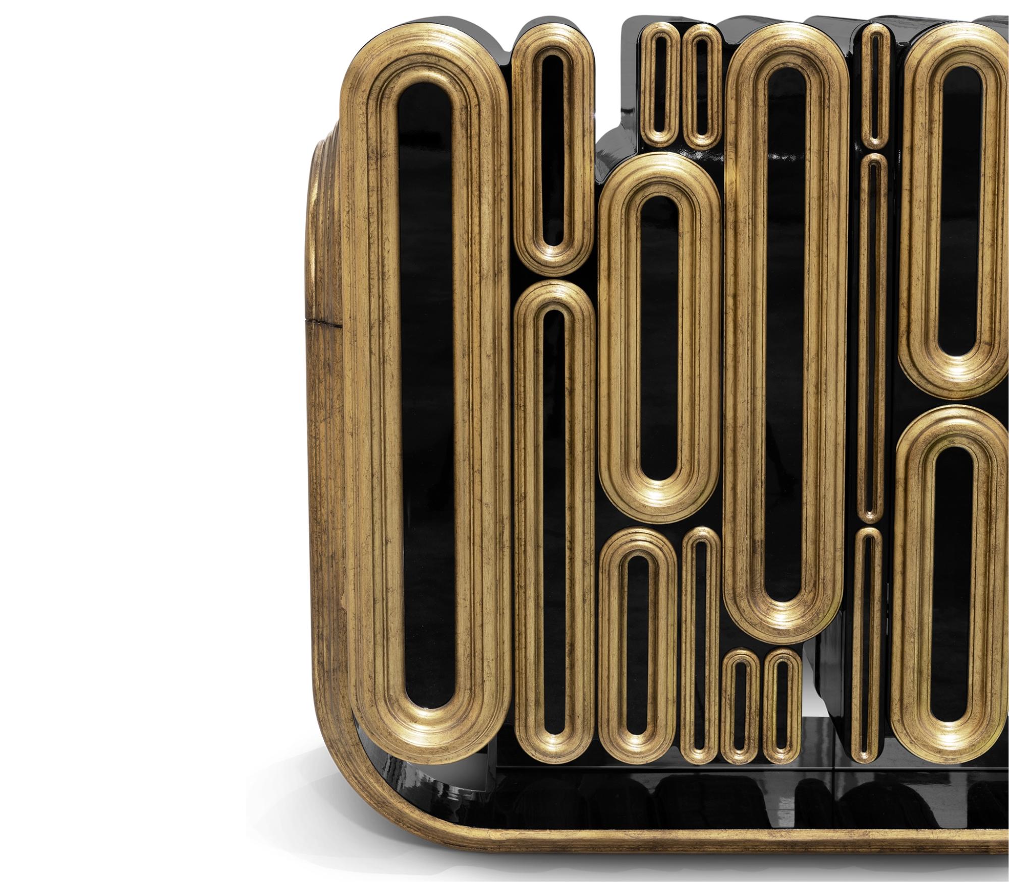 Credenza Oblong in oro invecchiato - Legno e foglia d'oro lavorati a mano - Boca Do Lobo in vendita 1