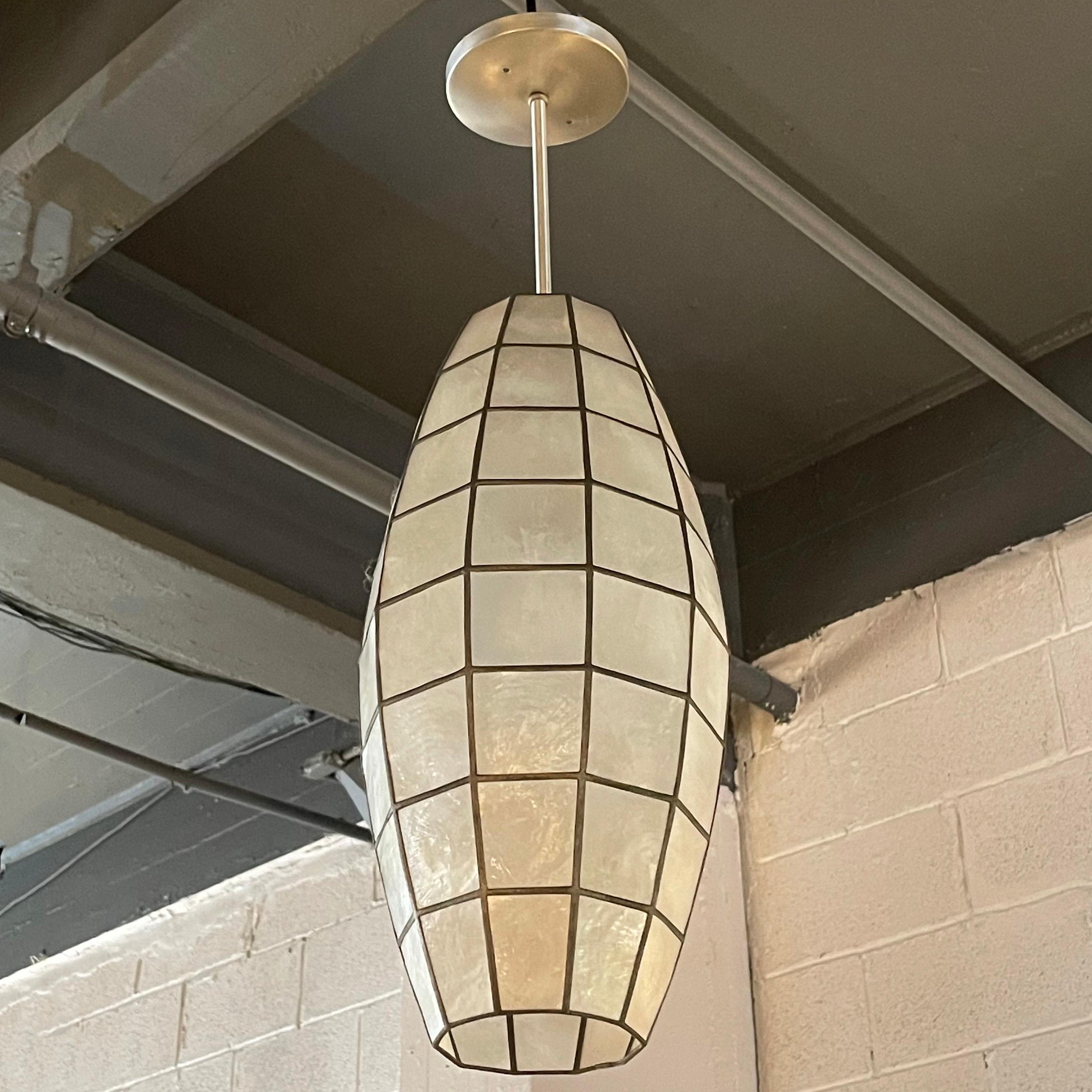 Mid-Century Modern Oblong Capiz Shell Semi Flush Mount Pendant Light