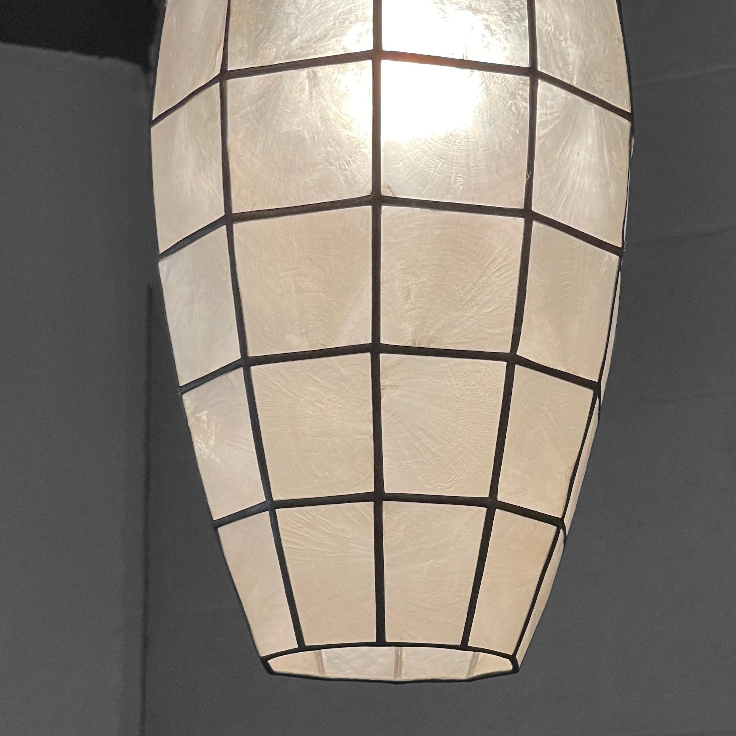 Oblong Capiz Shell Semi Flush Mount Pendant Light In Good Condition In Brooklyn, NY