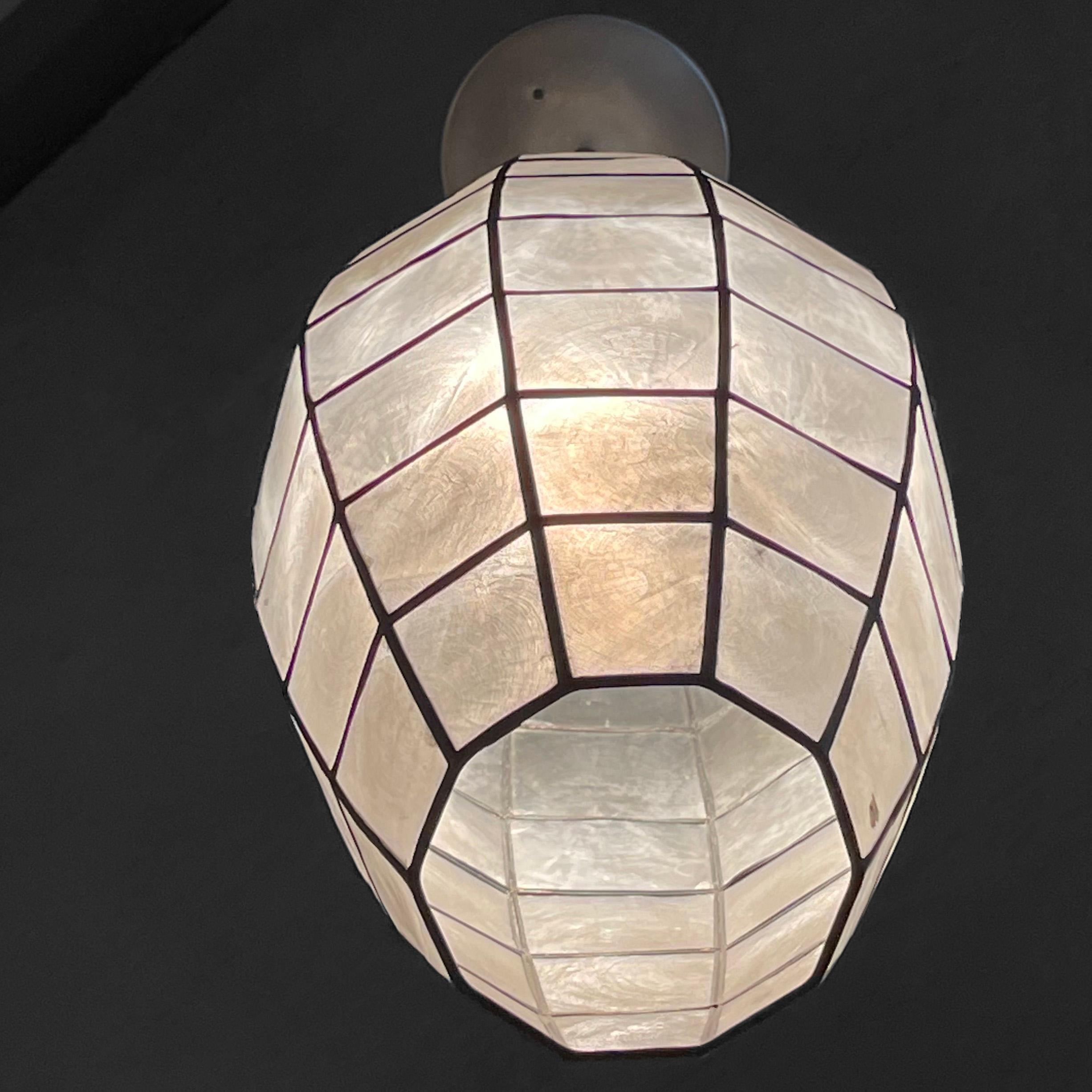 Aluminum Oblong Capiz Shell Semi Flush Mount Pendant Light