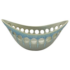 Oblong Ceramic Fruit Bowl with Green/Blue Satin Glaze, in Stock