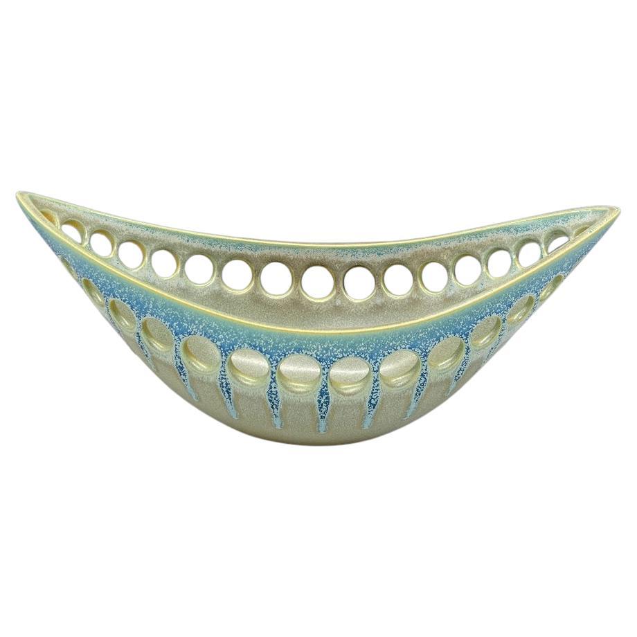 Oblong Ceramic Fruit Bowl with Green/Blue Satin Glaze, in Stock For Sale
