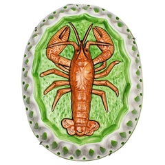 Oblong Decorative Ceramic Lobster Mold in Green and Red
