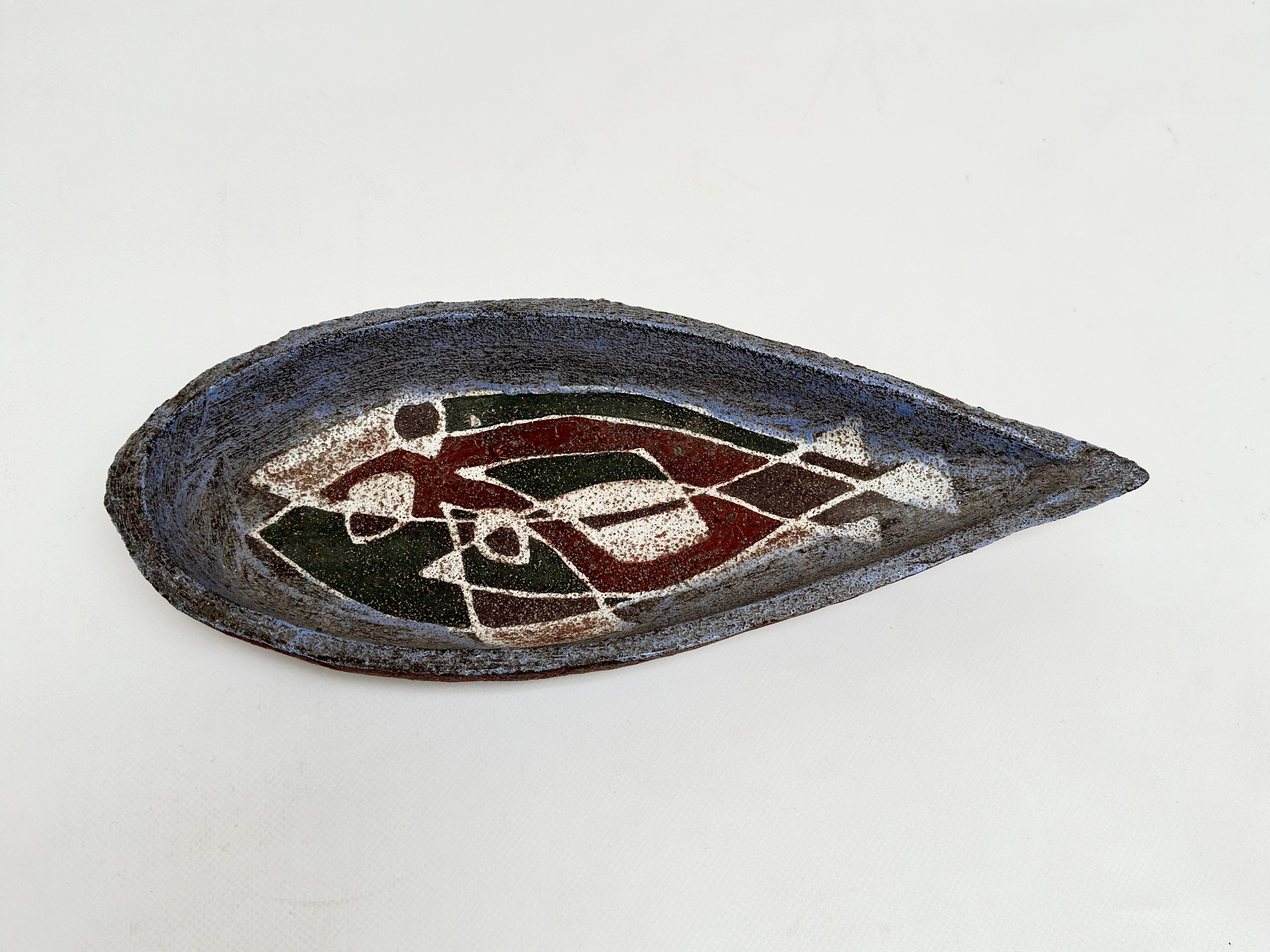 Archaistic Oblong Dish, Accolay, France c. 1950 For Sale