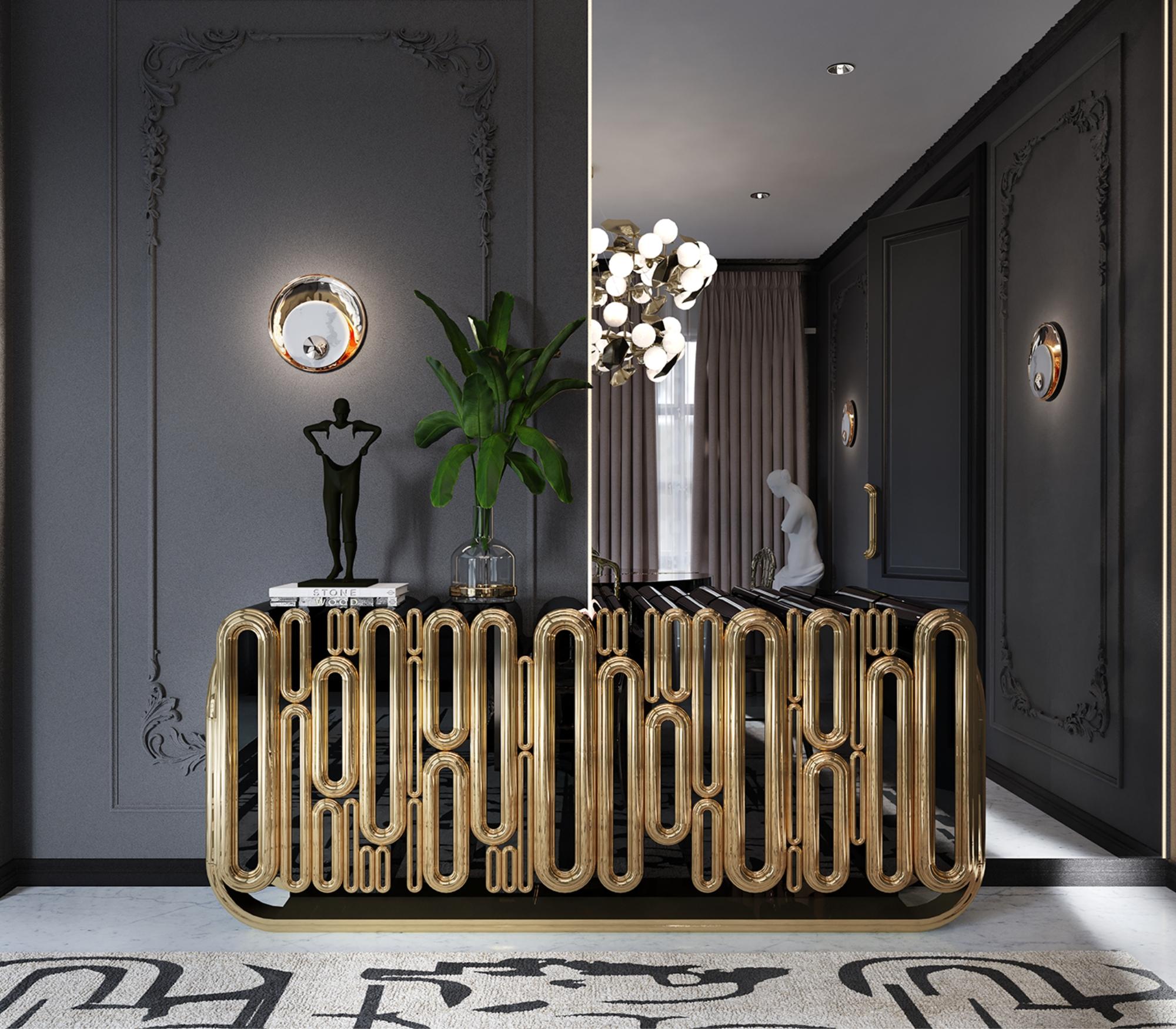 Langes Sideboard aus Gold – handgefertigtes Holz und Blattgold – Boca do Lobo, länglich im Angebot 4
