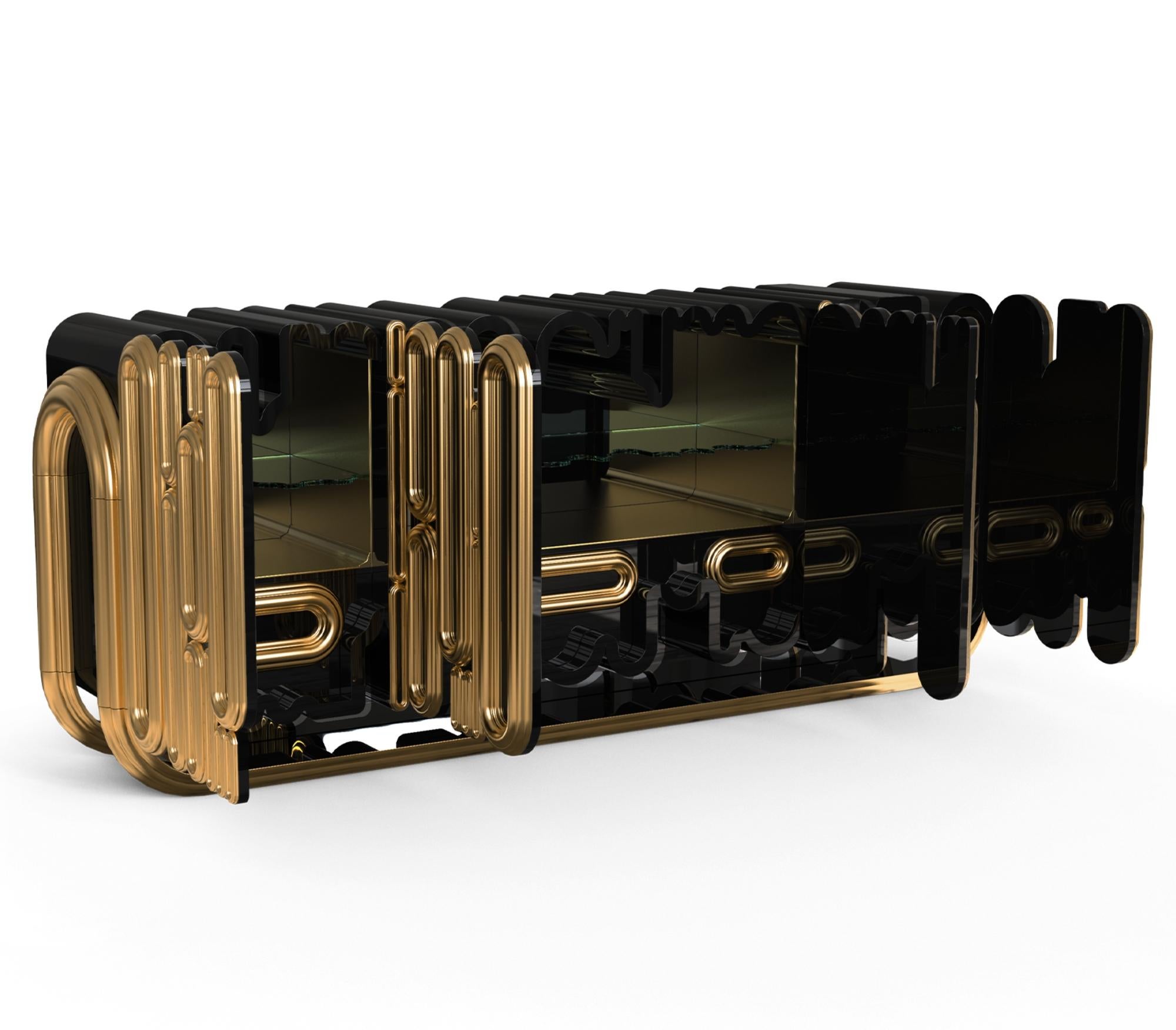 Langes Sideboard aus Gold – handgefertigtes Holz und Blattgold – Boca do Lobo, länglich (Portugiesisch) im Angebot