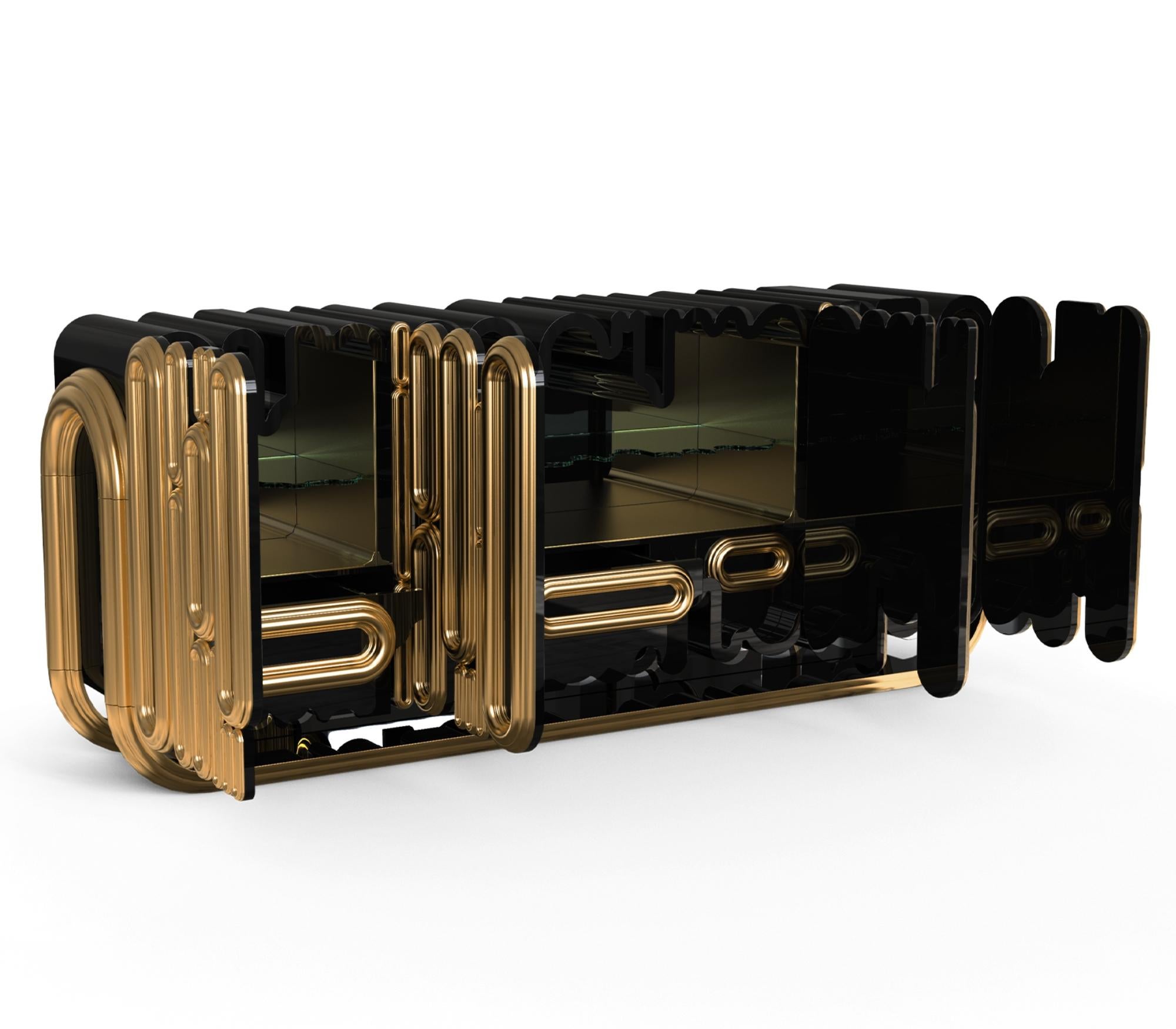 Langes Sideboard aus Gold – handgefertigtes Holz und Blattgold – Boca do Lobo, länglich (Handgeschnitzt) im Angebot