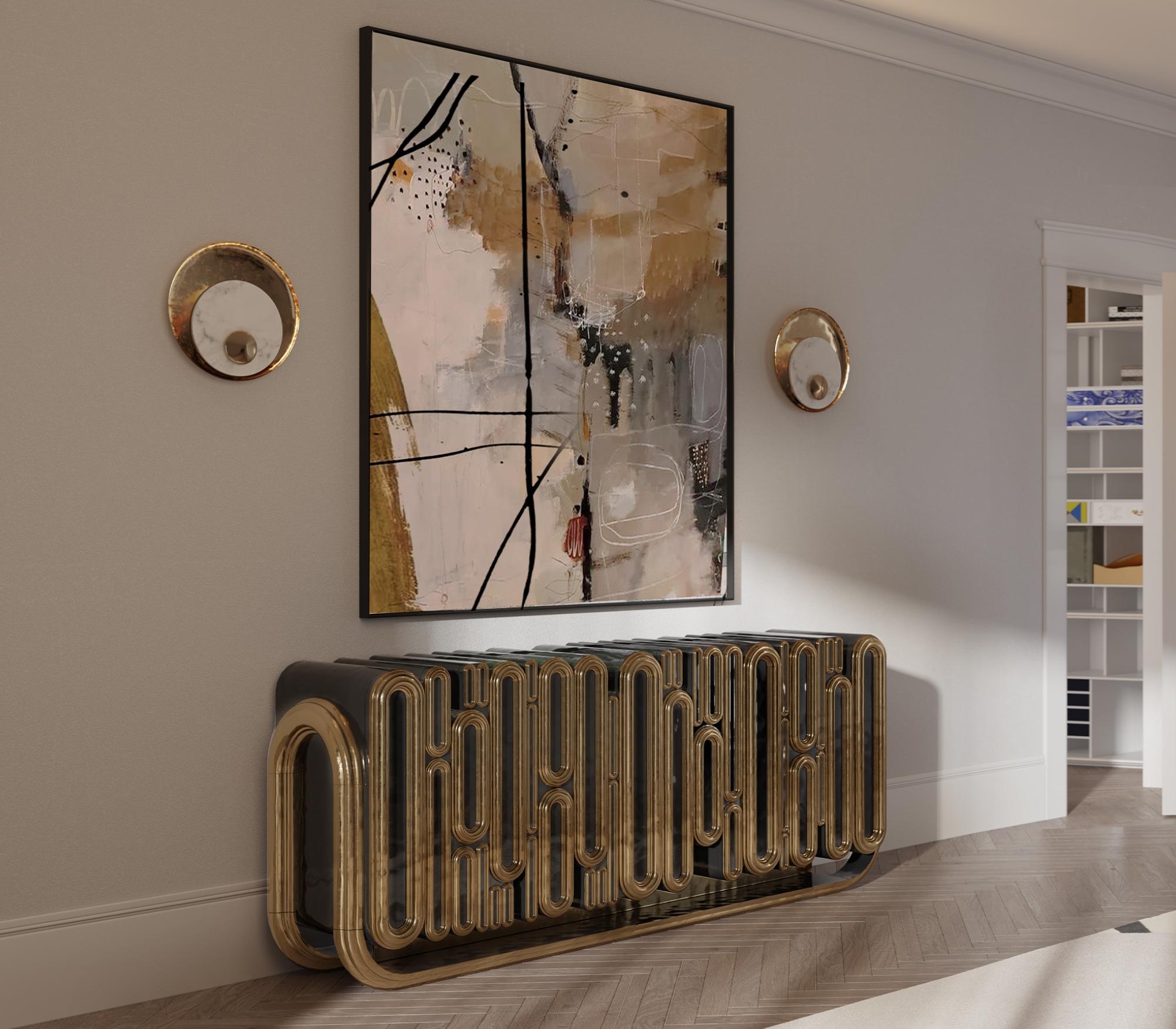 Langes Sideboard aus Gold – handgefertigtes Holz und Blattgold – Boca do Lobo, länglich (Metall) im Angebot