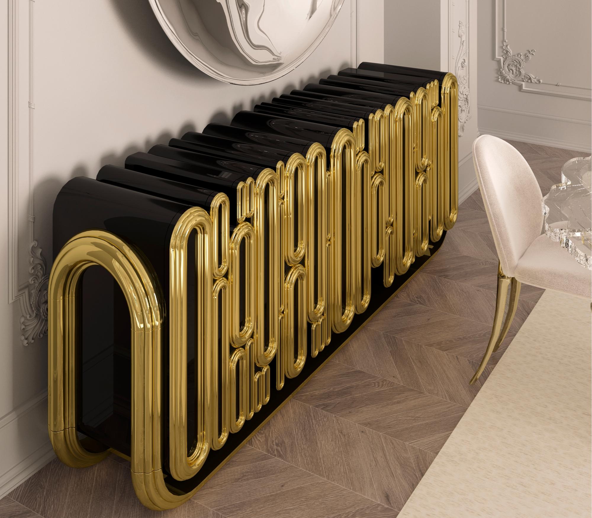 Langes Sideboard aus Gold – handgefertigtes Holz und Blattgold – Boca do Lobo, länglich im Angebot 2