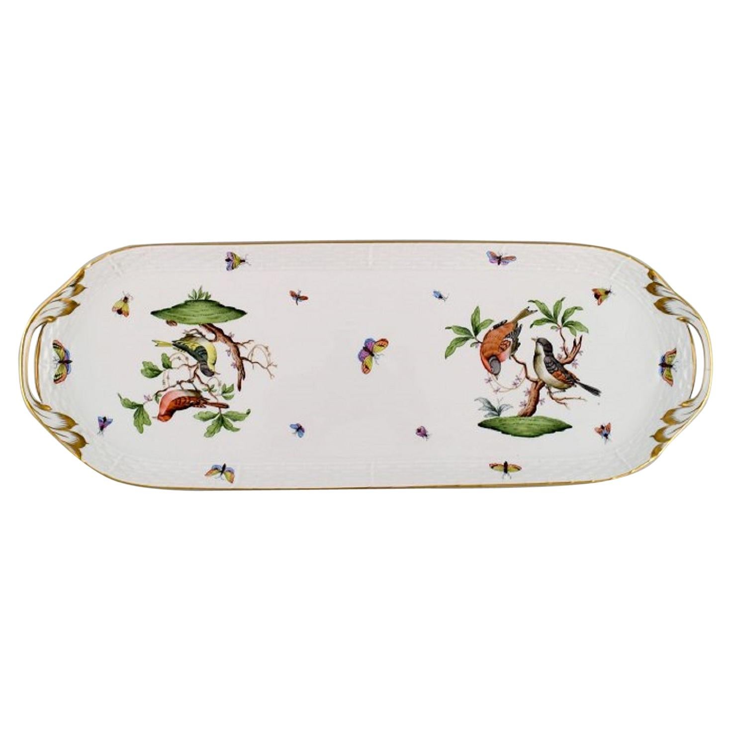 Oblong Herend Rothschild Bird Serving Dish / Tray in Hand-Painted Porcelain For Sale