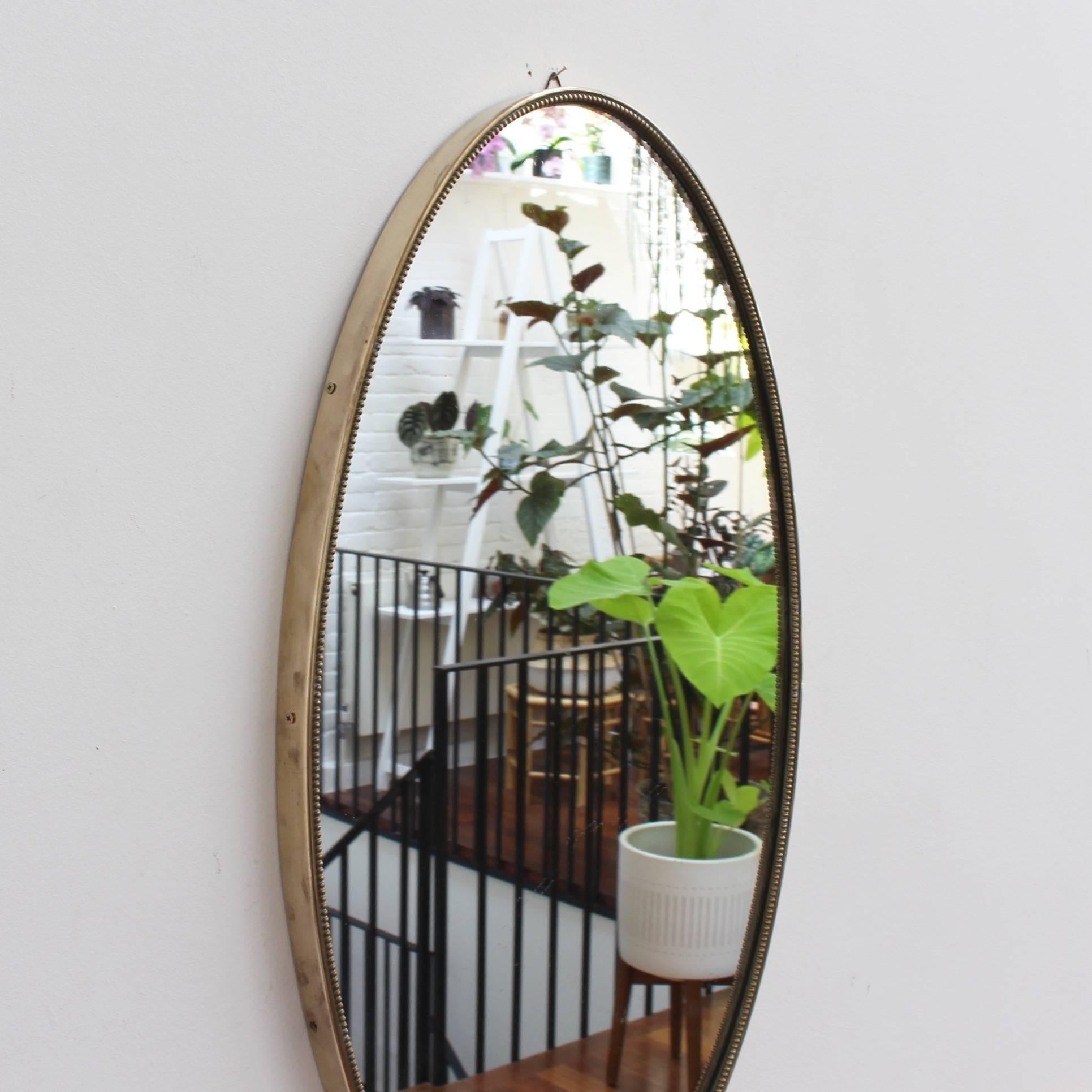 Mid-Century Modern Oblong Italian Wall Mirror with Brass Frame, circa 1950s