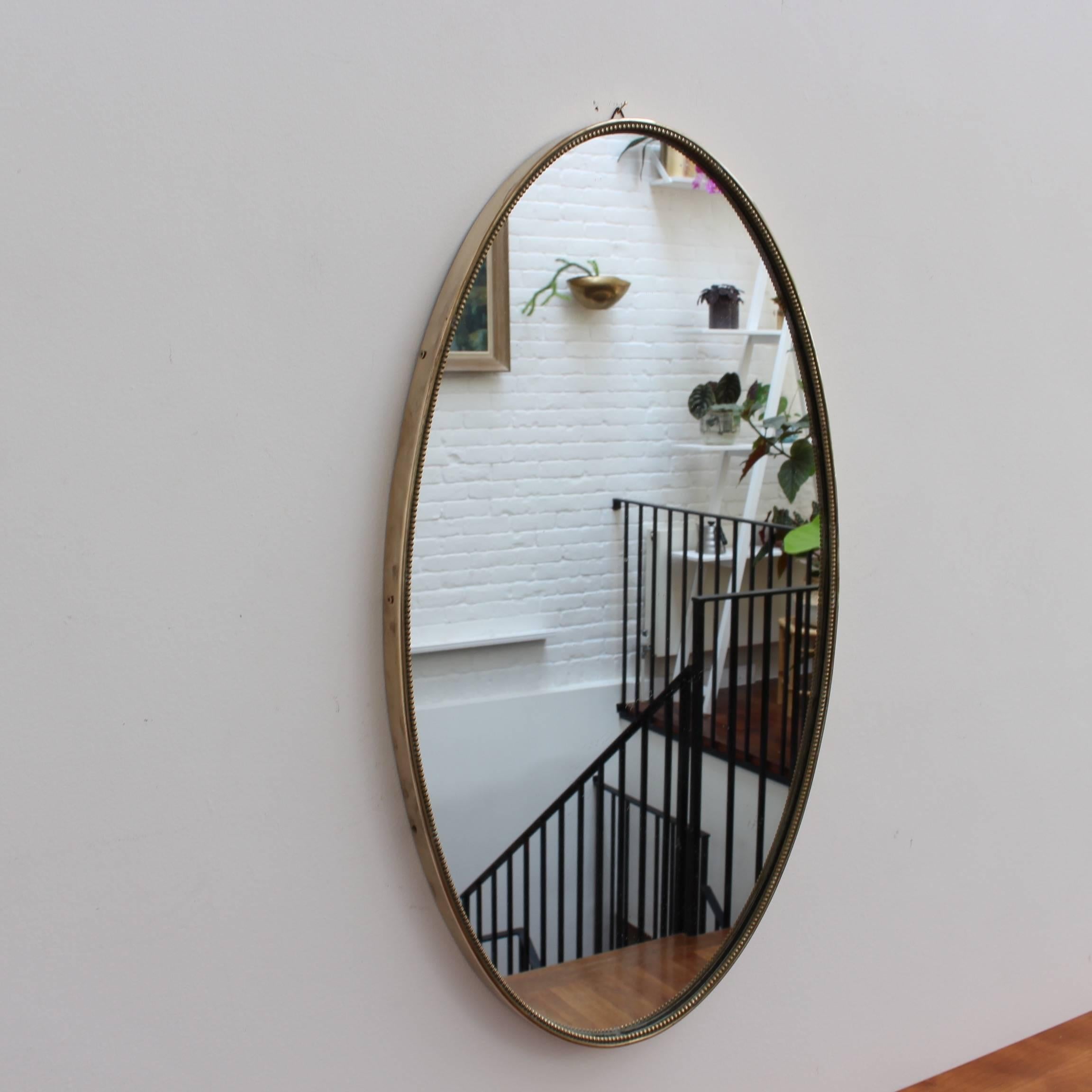 Oblong Italian Wall Mirror with Brass Frame, circa 1950s In Good Condition In London, GB