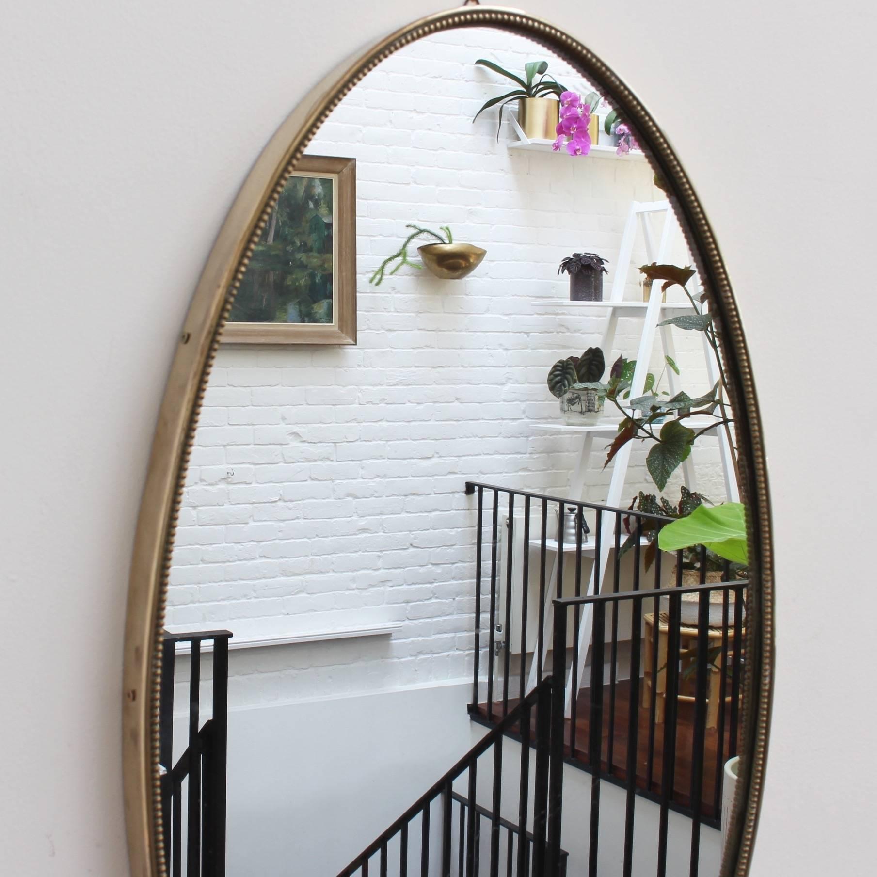 Mid-20th Century Oblong Italian Wall Mirror with Brass Frame, circa 1950s