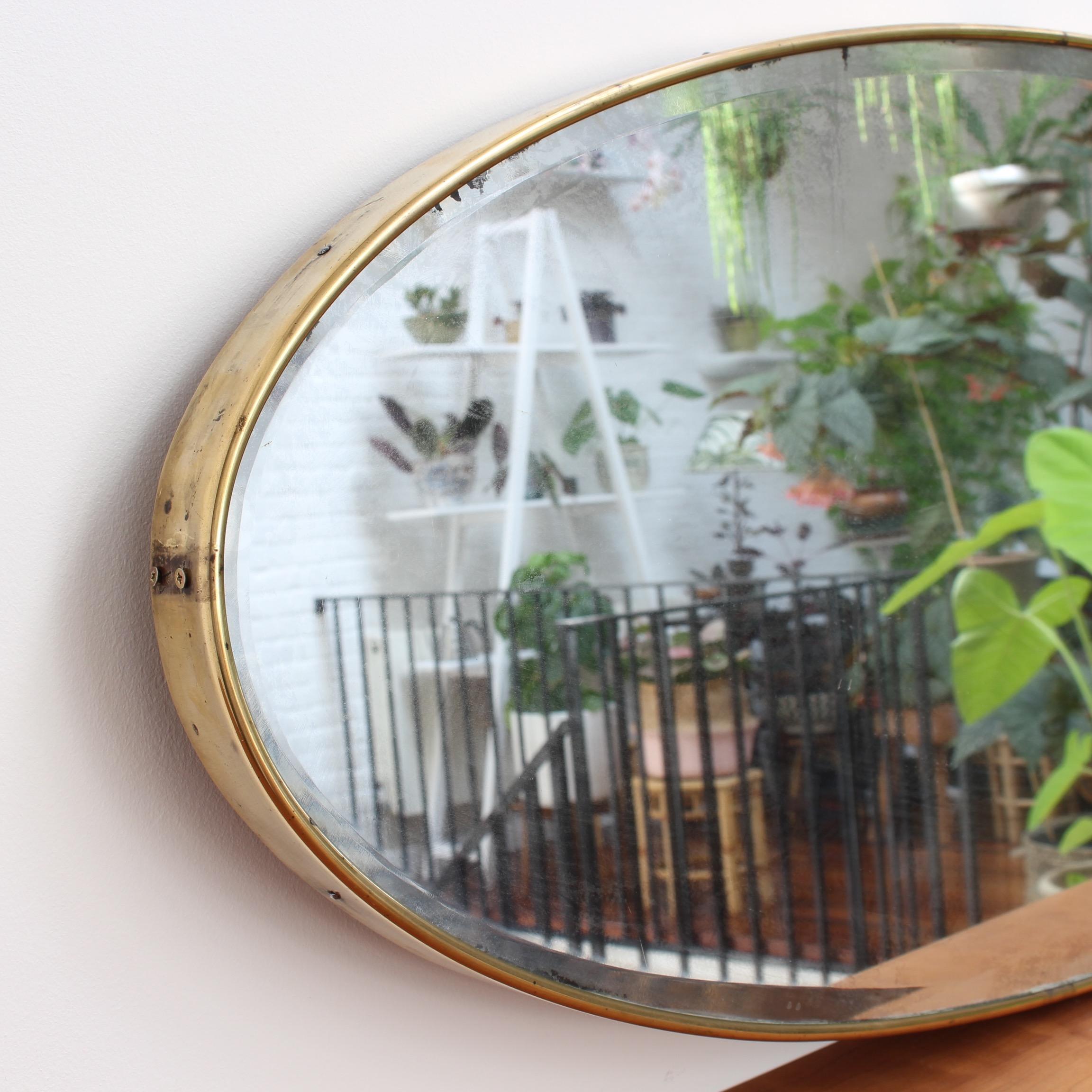 Mid-20th Century Oblong Italian Wall Mirror with Brass Frame, circa 1950s
