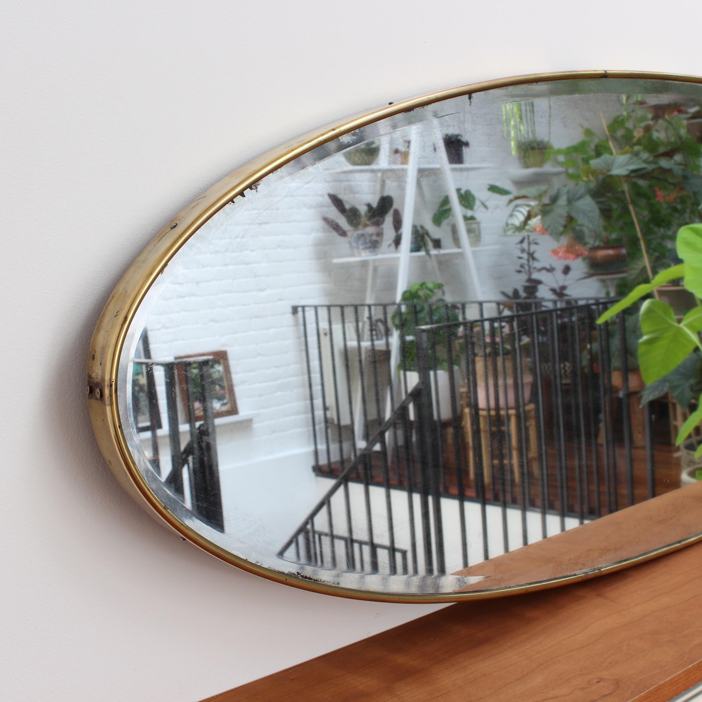 Oblong Italian Wall Mirror with Brass Frame, circa 1950s 1