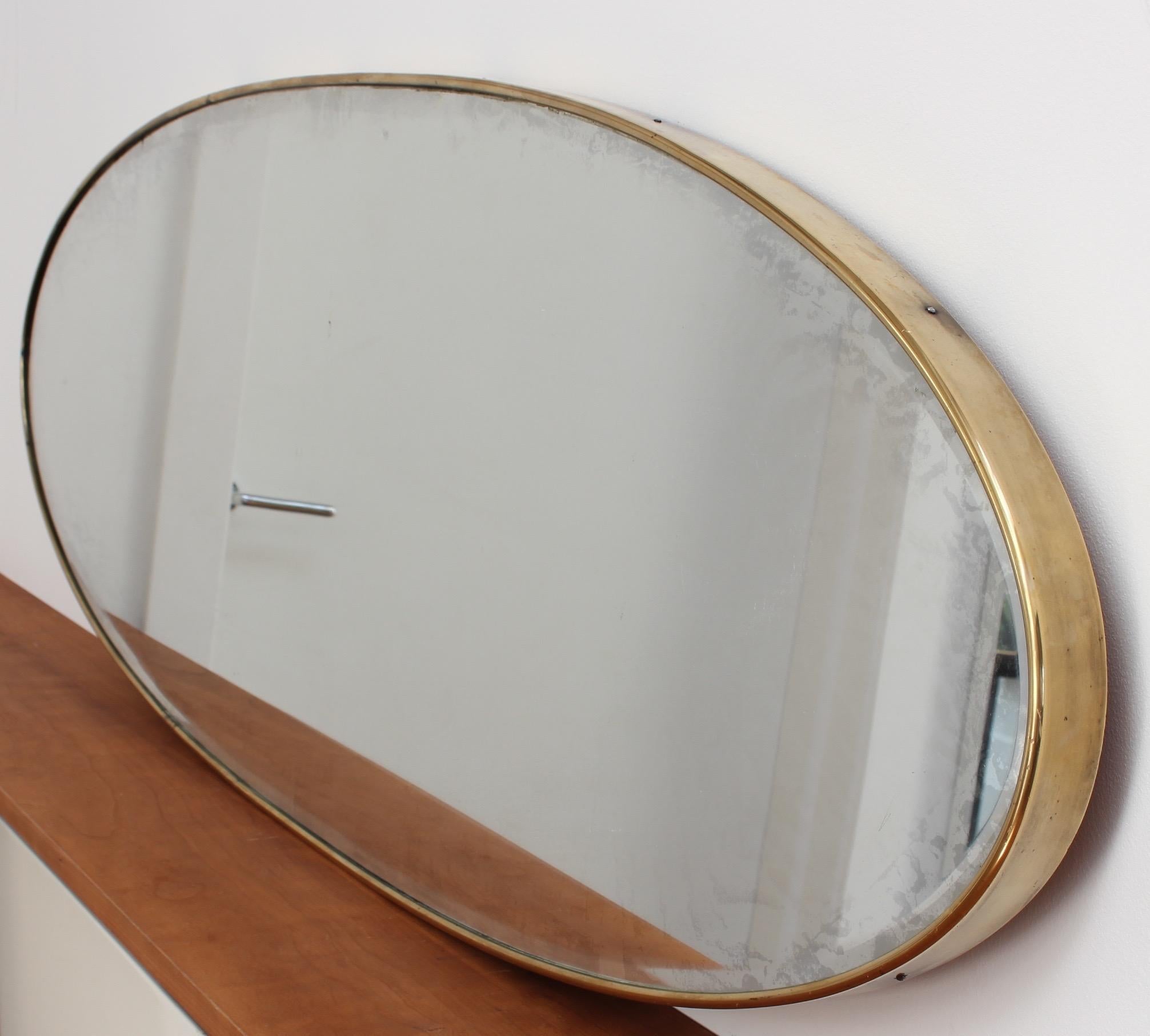 Oblong Italian Wall Mirror with Brass Frame, circa 1950s 2
