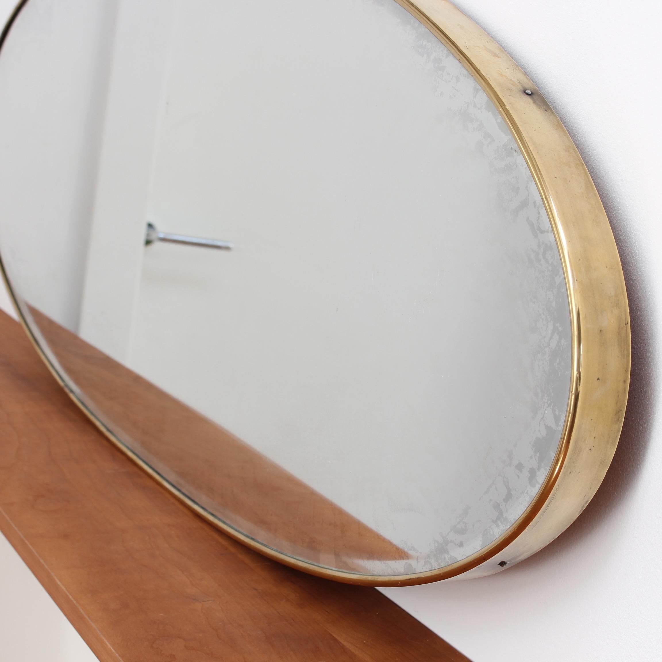 Oblong Italian Wall Mirror with Brass Frame, circa 1950s 3