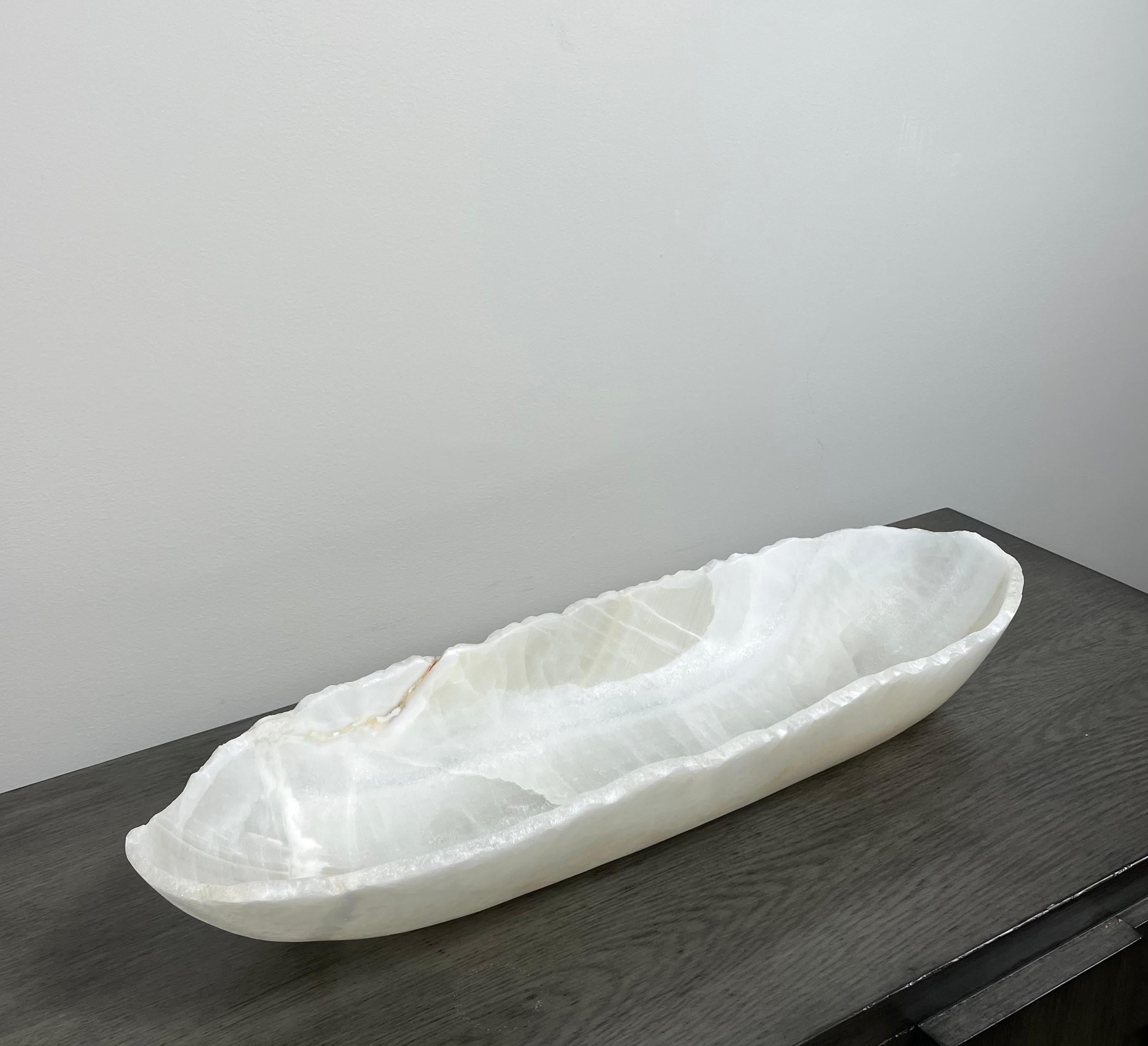Hand-Carved Oblong Medium Hand Carved Onyx Bowl with Raw Edge