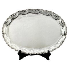 Oblong Shape Mexican Sterling Silver Oval Tray / Repousse Foliate Designs