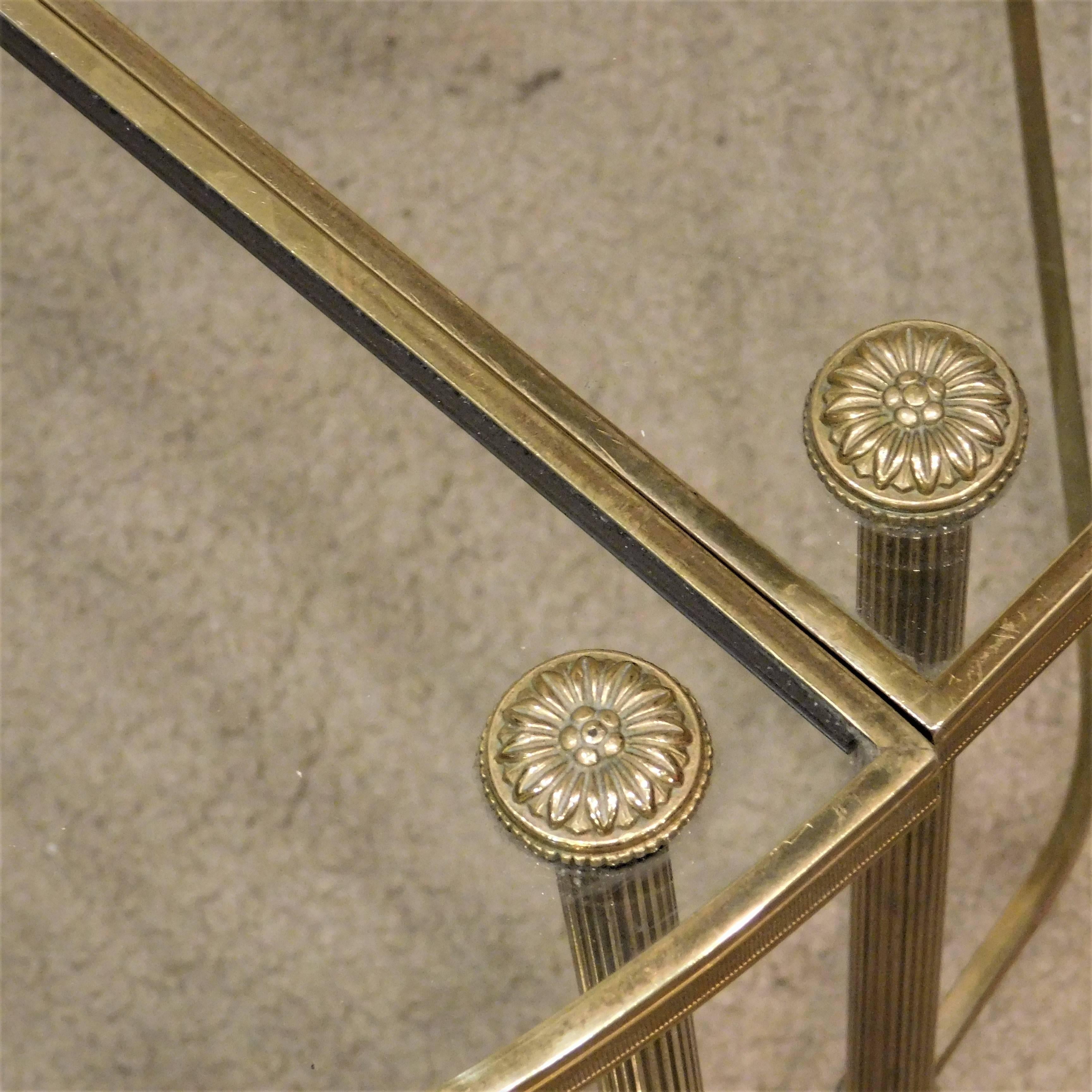 French Oblong Three-Part Brass and Glass Coffee Table, France, circa 1940