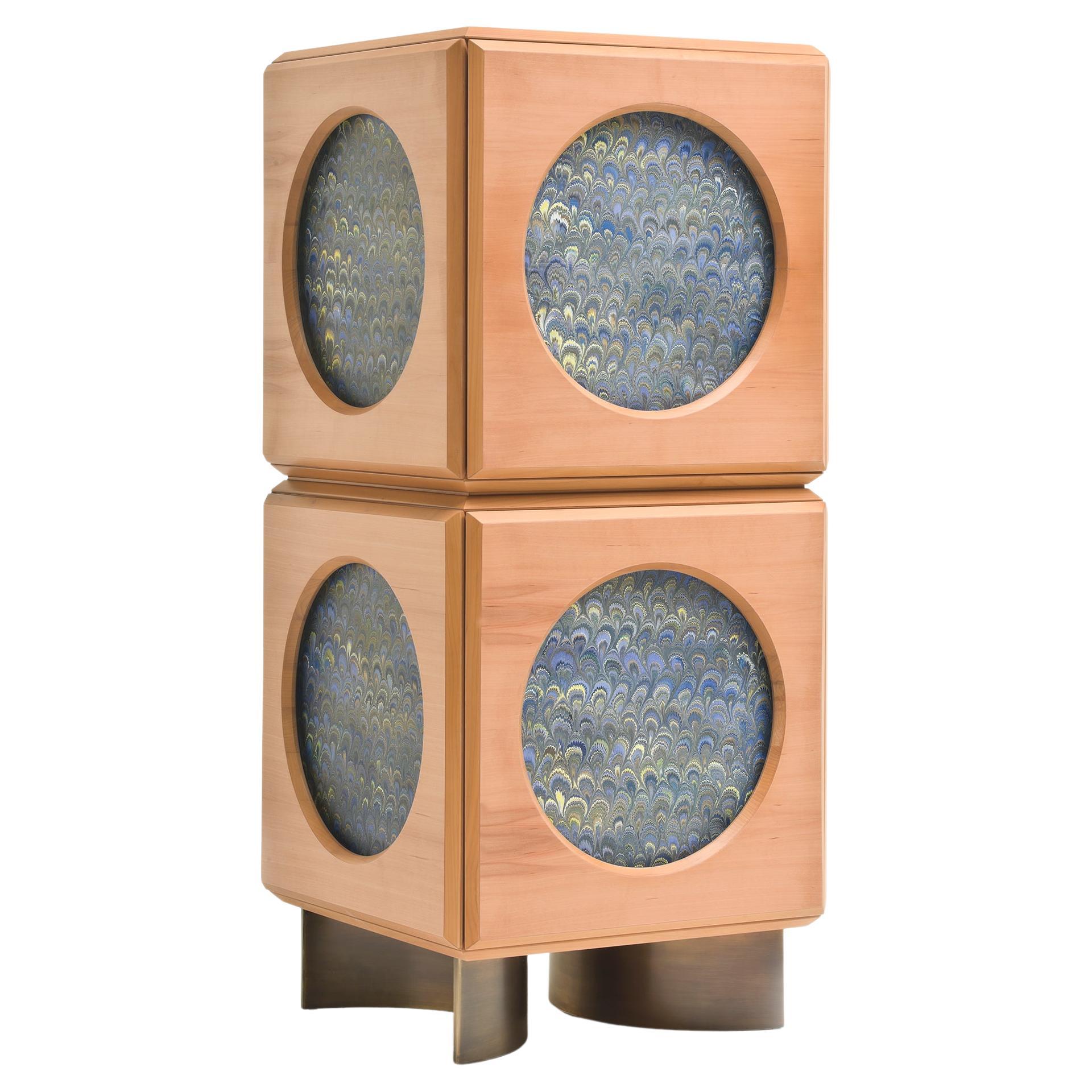 Oblù Peacock Column Cabinet in Solid Pear Wood by Analogia Project For Sale