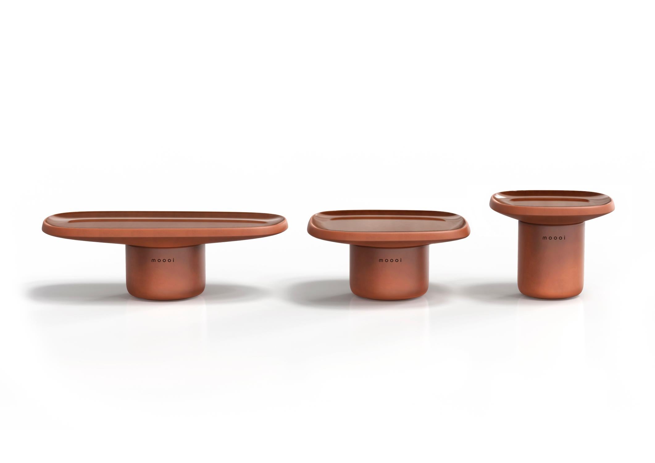 Organic Modern Obon Square Low Table in Terracotta Ceramic with Glazed Top by Simone Bonanni For Sale