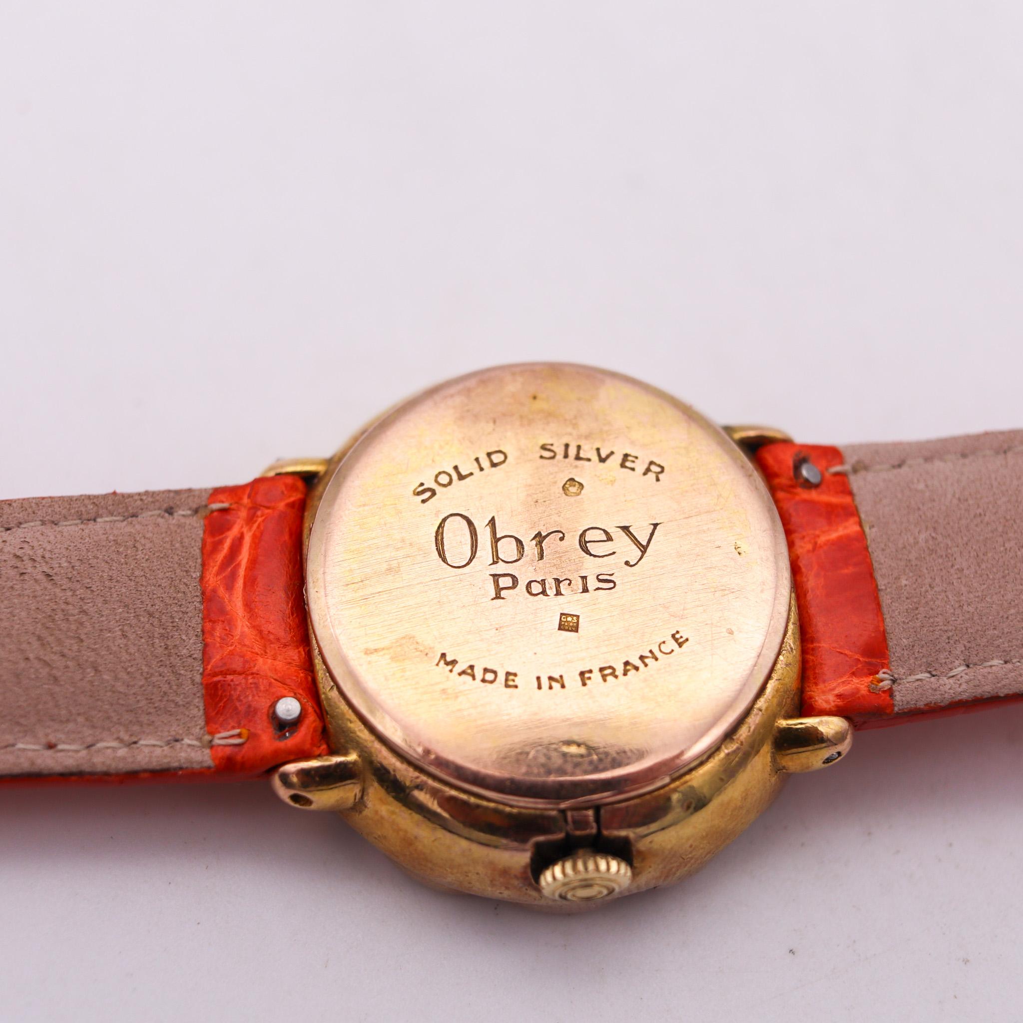 Obrey Montre-bracelet unisexe rétro moderniste en argent sterling doré, Paris, 1970 Unisexe en vente